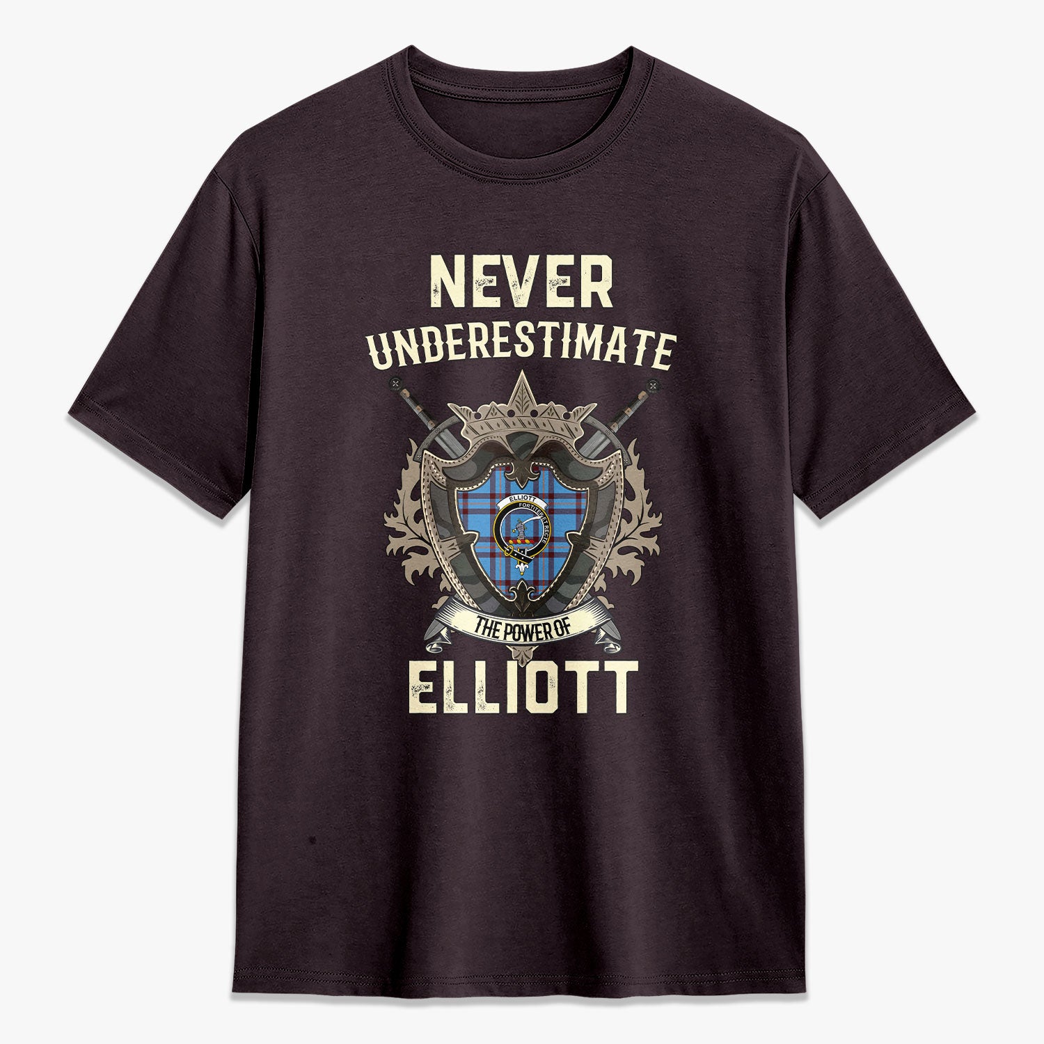 Elliott Ancient Tartan Crest 2D T-shirt - Never Underestimate Style