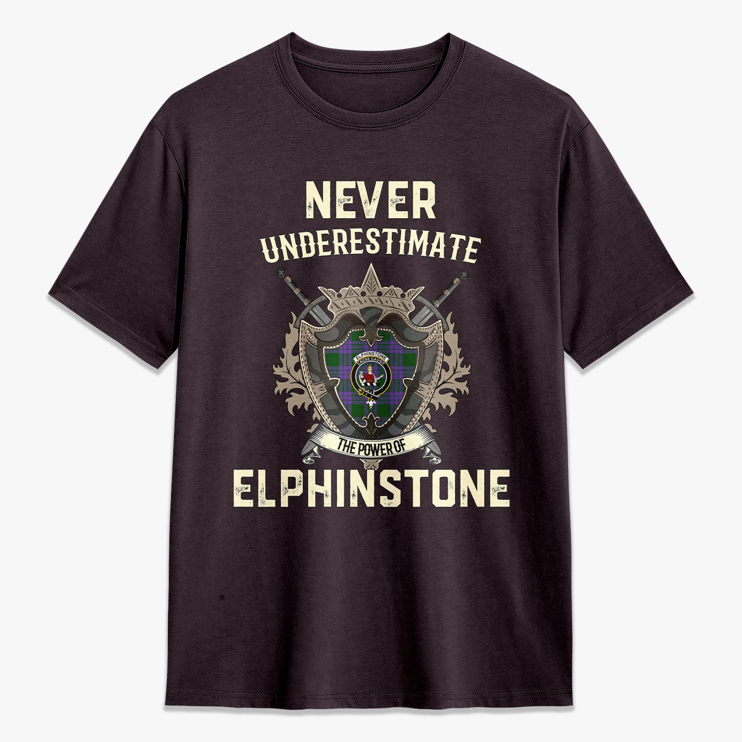 Elphinstone Tartan Crest 2D T-shirt - Never Underestimate Style