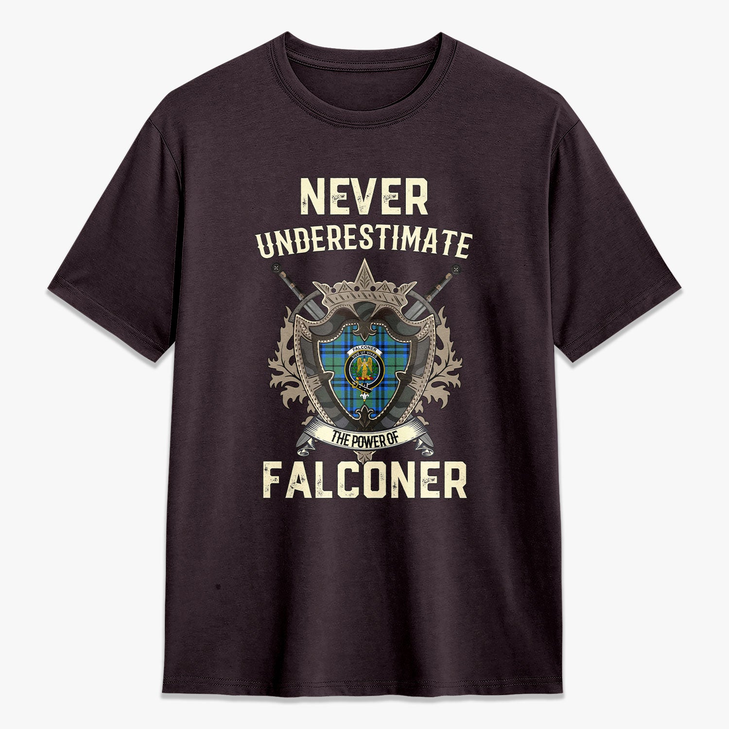 Falconer Tartan Crest 2D T-shirt - Never Underestimate Style