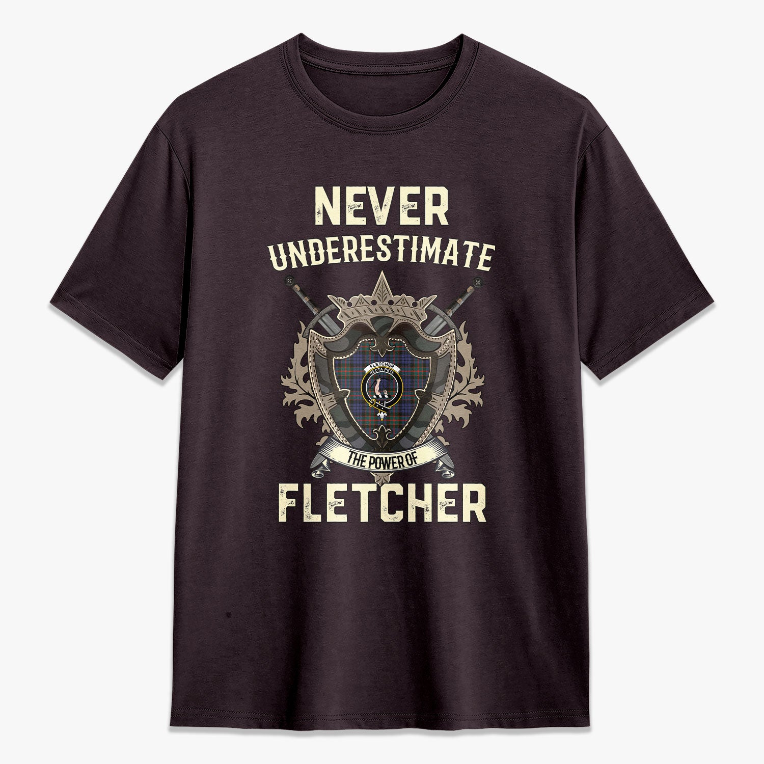 Fletcher of Dunans Tartan Crest 2D T-shirt - Never Underestimate Style