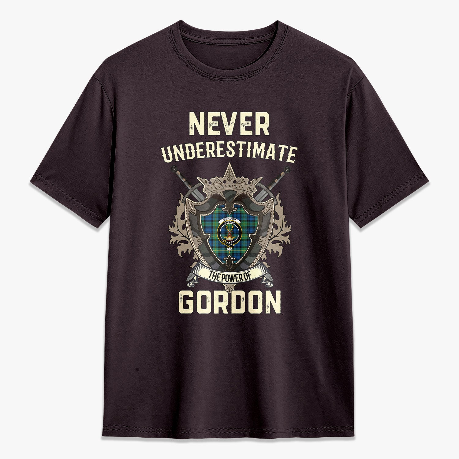 Gordon Ancient Tartan Crest 2D T-shirt - Never Underestimate Style