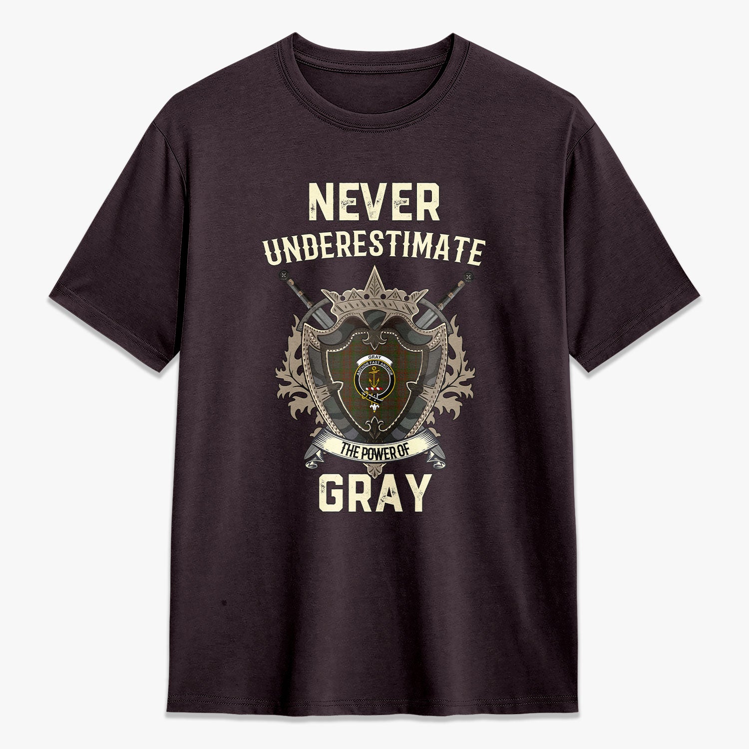 Gray Tartan Crest 2D T-shirt - Never Underestimate Style