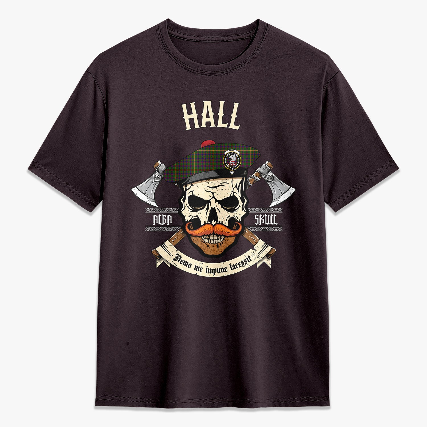 Hall Tartan Crest 2D T-shirt - Alba Skull Style