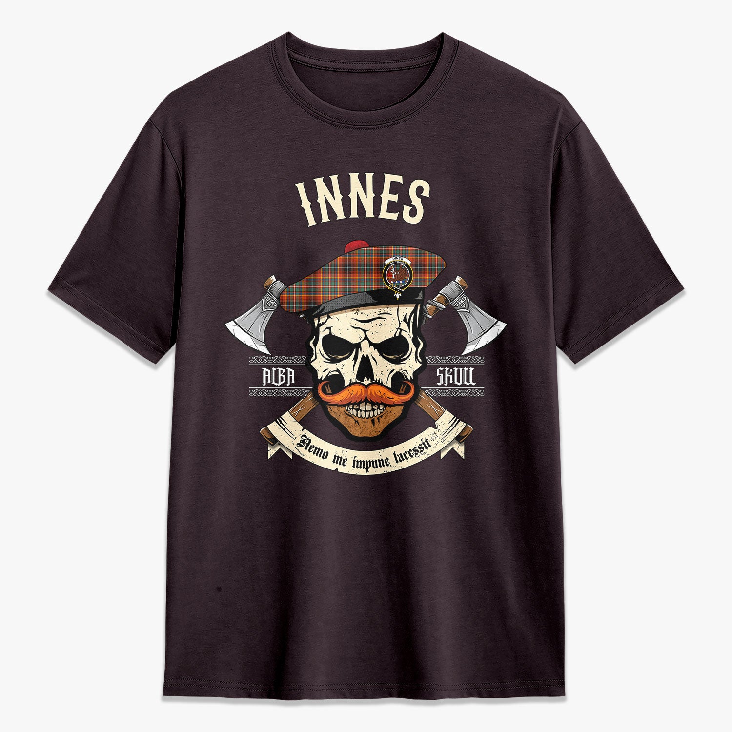 Innes Ancient Tartan Crest 2D T-shirt - Alba Skull Style