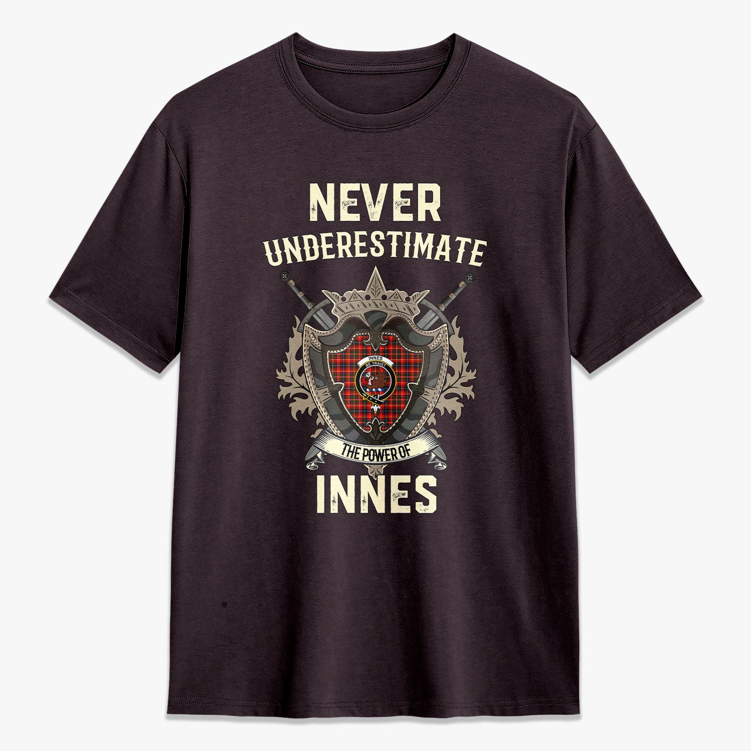 Innes Modern Tartan Crest 2D T-shirt - Never Underestimate Style