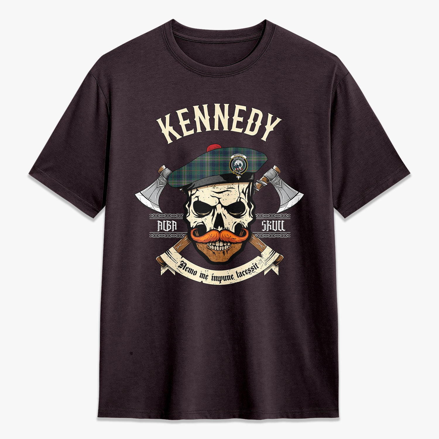 Kennedy Modern Tartan Crest 2D T-shirt - Alba Skull Style