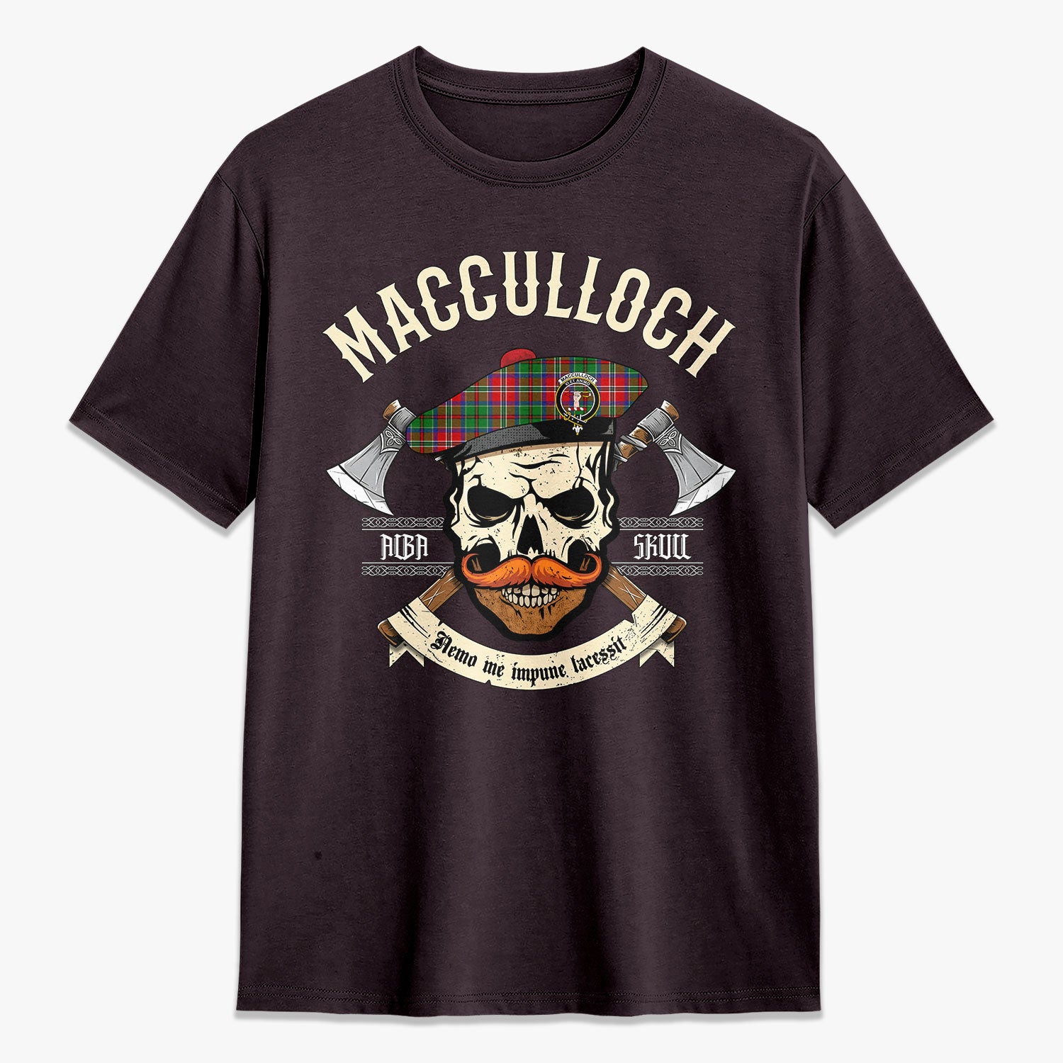 MacCulloch (McCulloch) Tartan Crest 2D T-shirt - Alba Skull Style