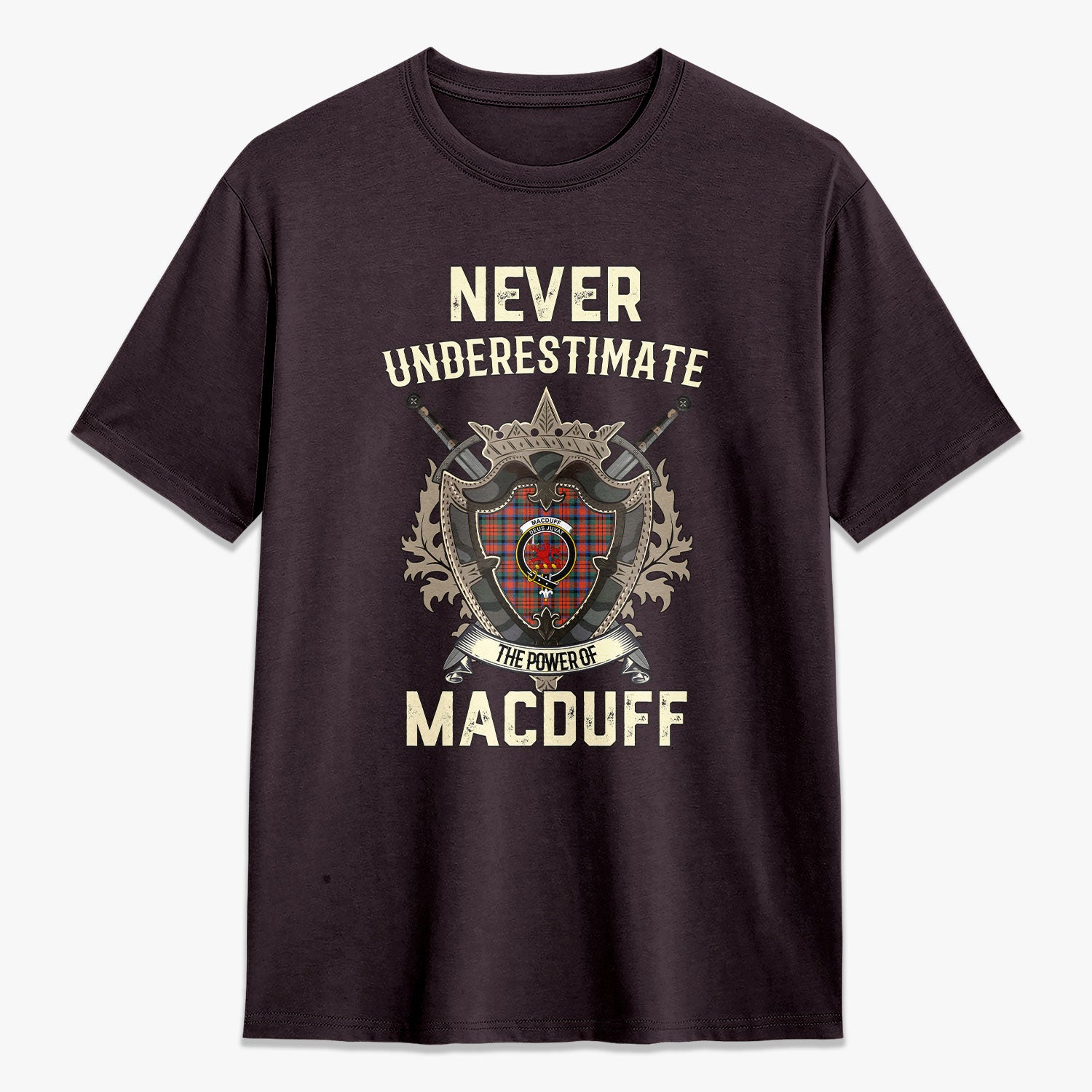 MacDuff Ancient Tartan Crest 2D T-shirt - Never Underestimate Style