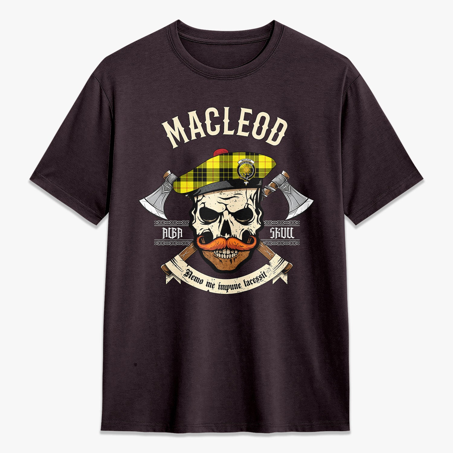 MacLeod of Lewis Modern Tartan Crest 2D T-shirt - Alba Skull Style
