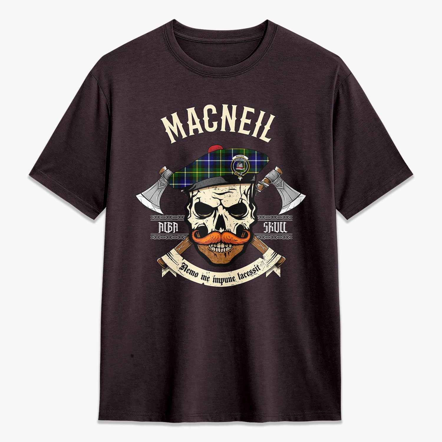MacNeil of Barra Modern Tartan Crest 2D T-shirt - Alba Skull Style