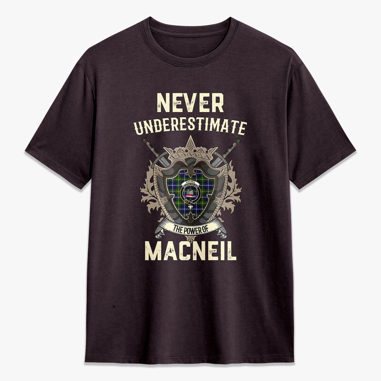 MacNeil of Barra Modern Tartan Crest 2D T-shirt - Never Underestimate Style