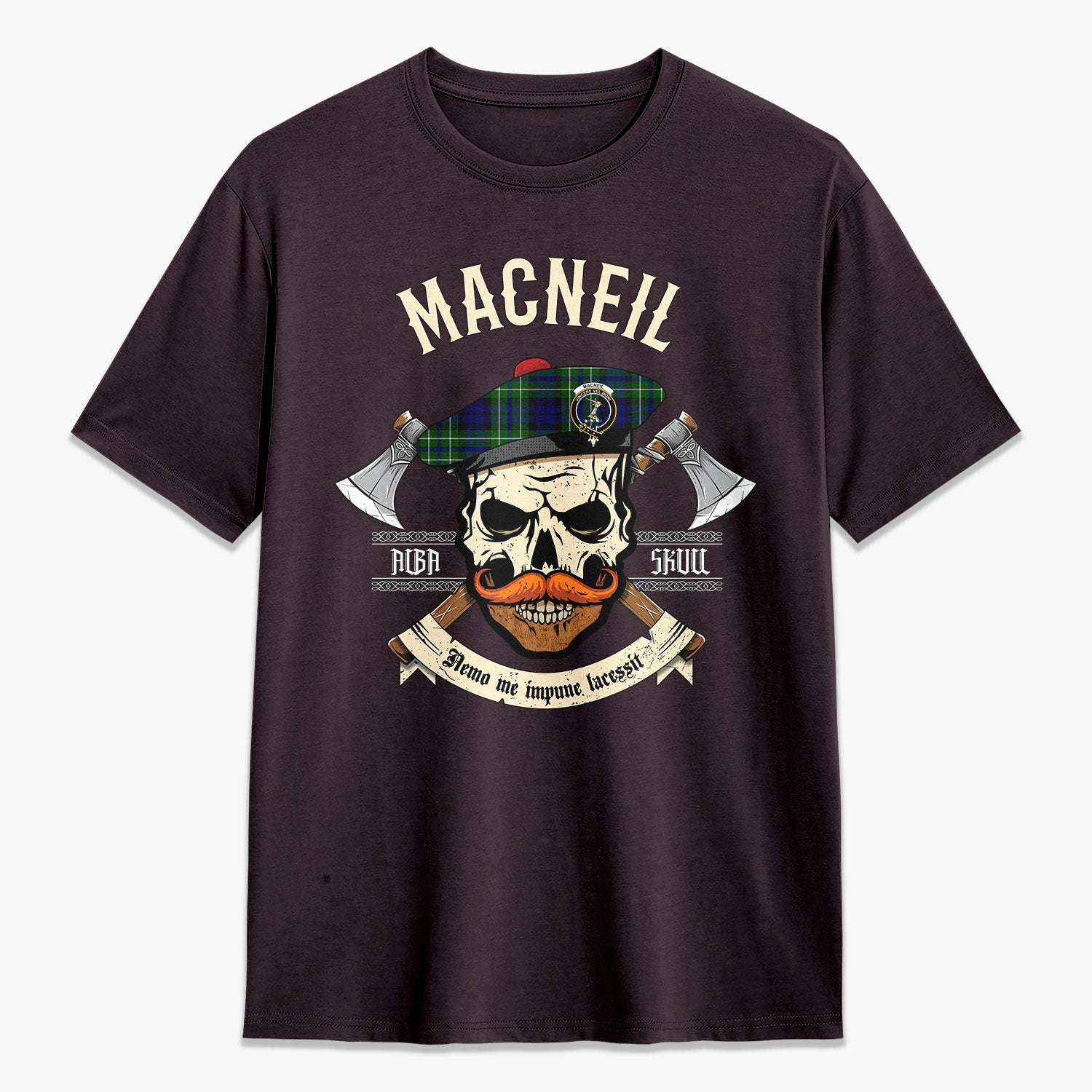 MacNeil of Colonsay Modern Tartan Crest 2D T-shirt - Alba Skull Style