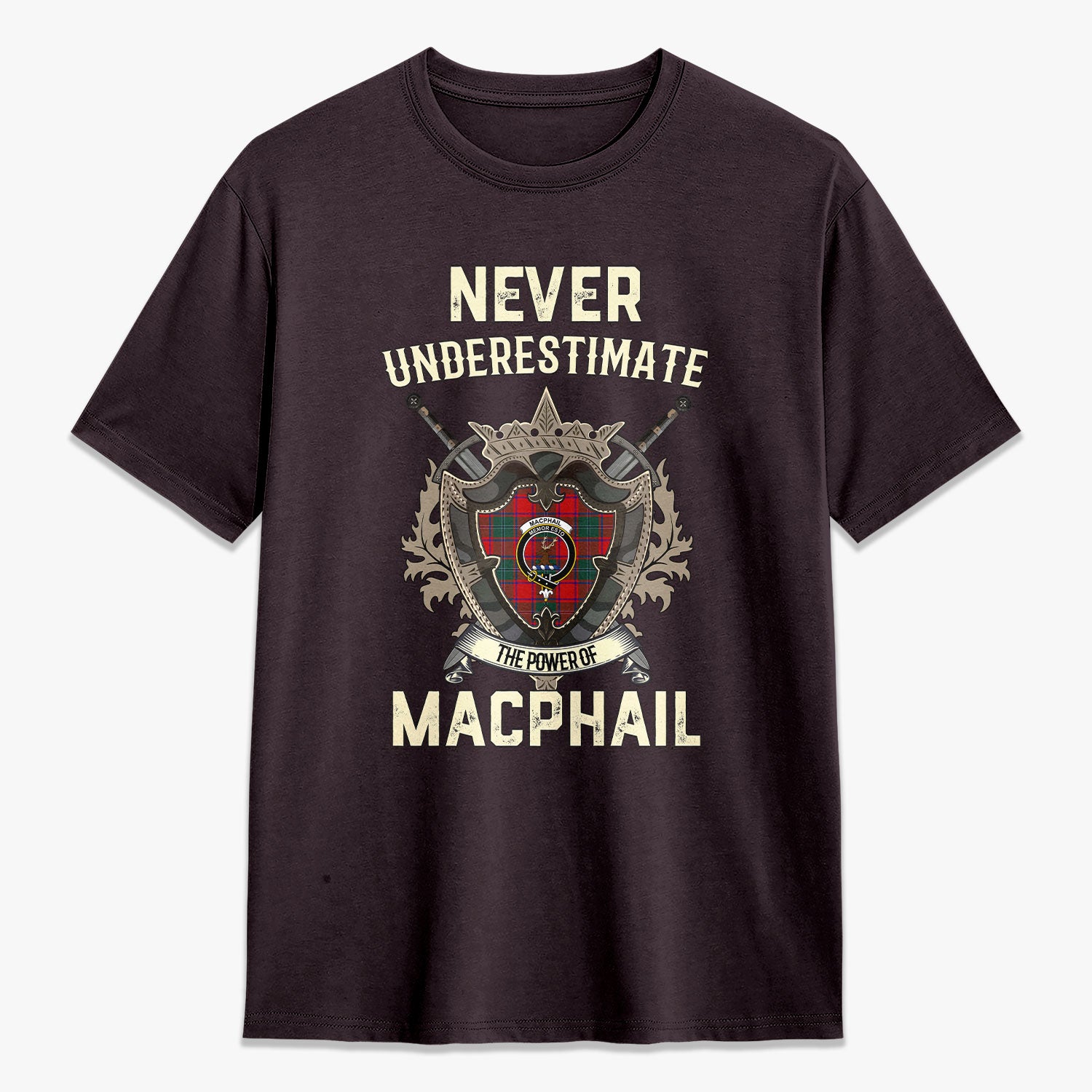 MacPhail Clan Tartan Crest 2D T-shirt - Never Underestimate Style