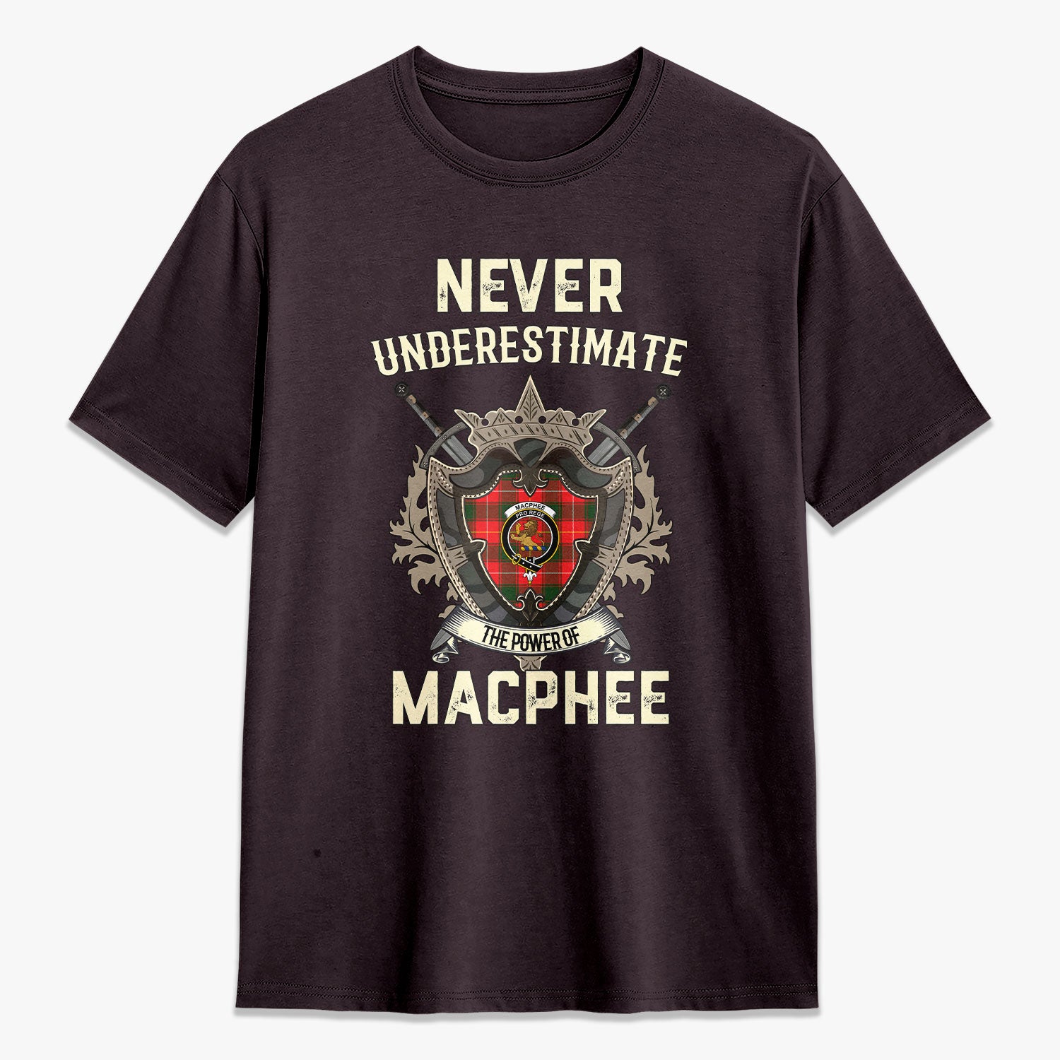 MacPhee Modern Tartan Crest 2D T-shirt - Never Underestimate Style