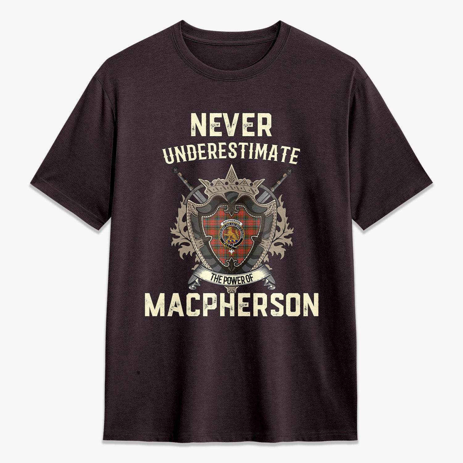 MacPherson Weathered Tartan Crest 2D T-shirt - Never Underestimate Style