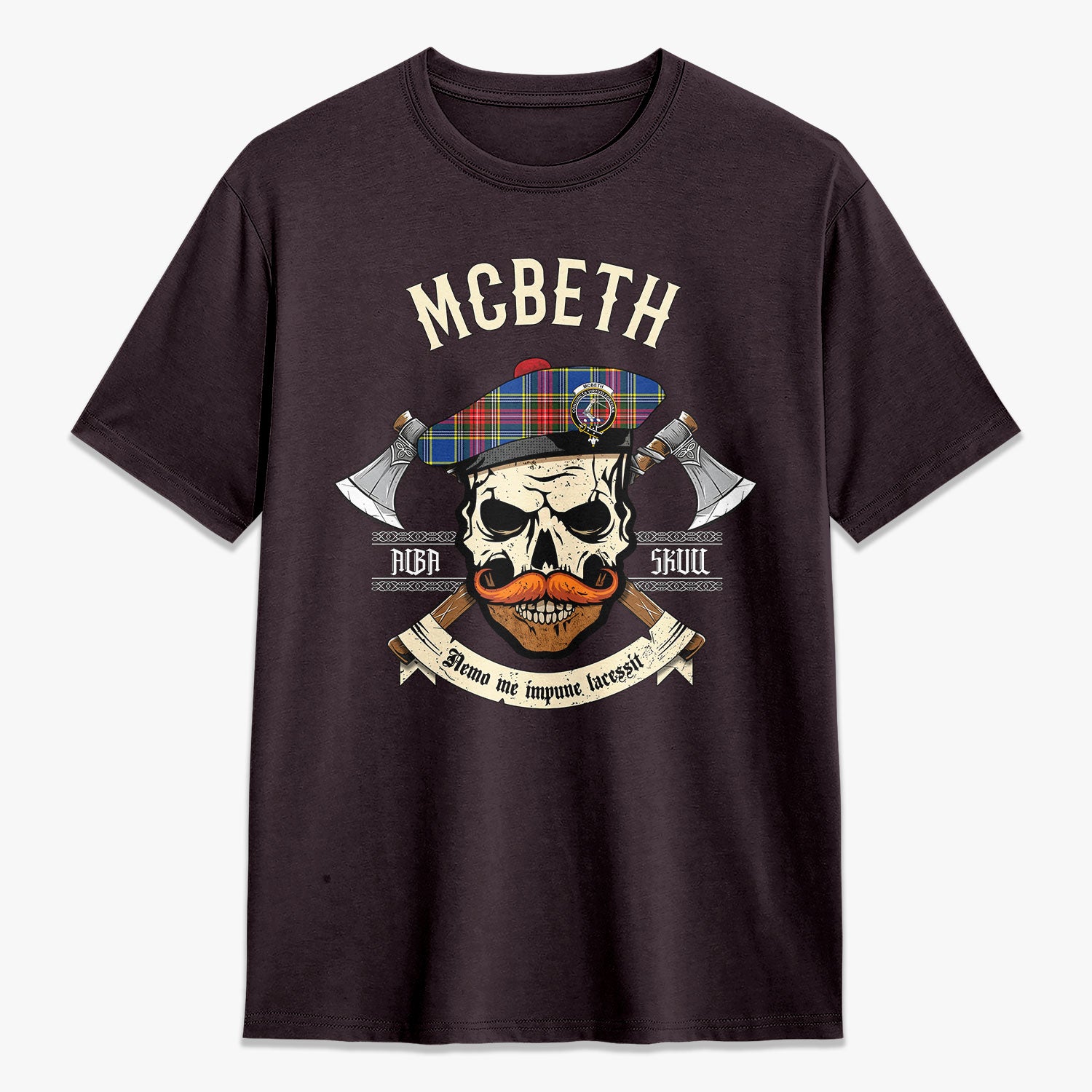McBeth Modern Tartan Crest 2D T-shirt - Alba Skull Style