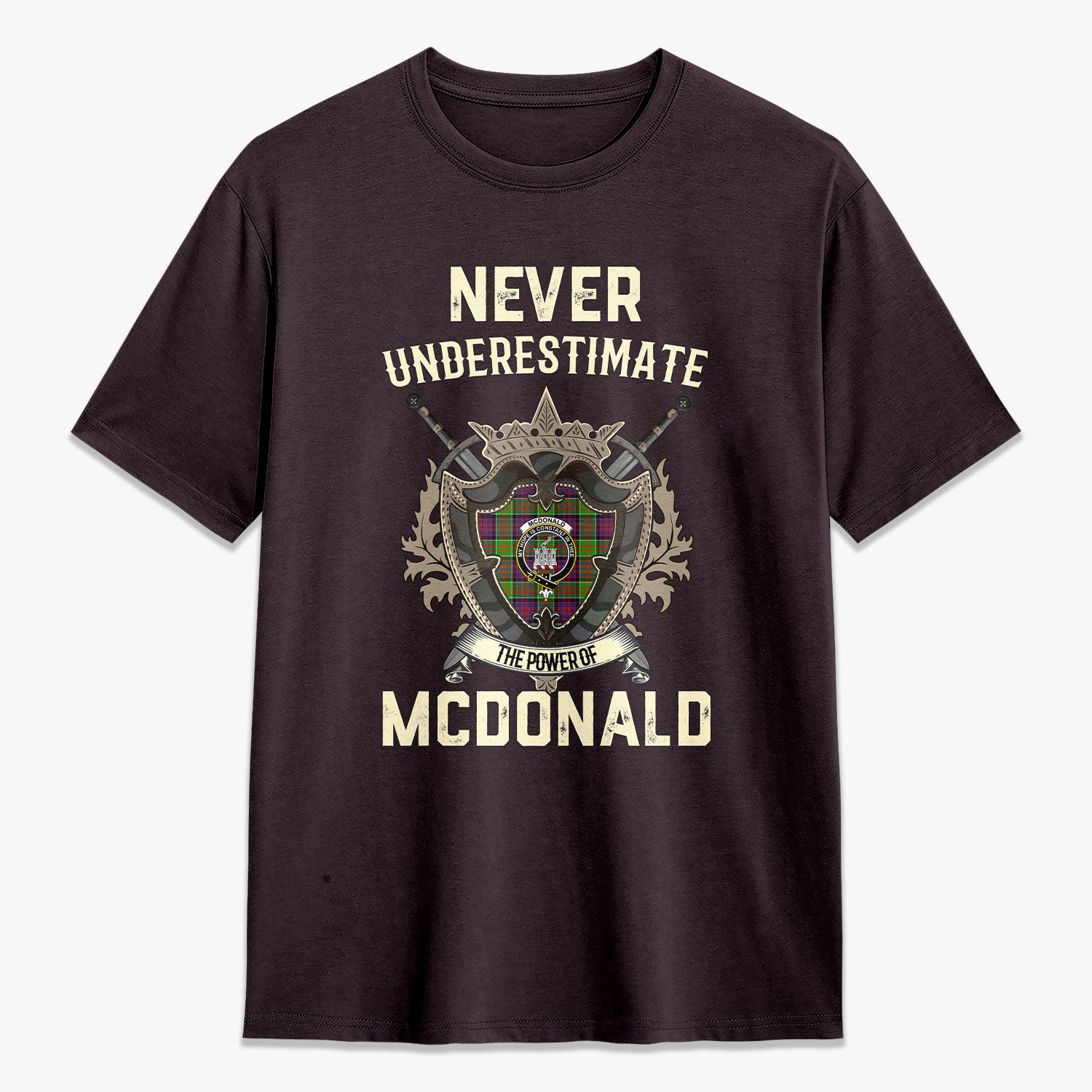 McDonald (Clan Ranald) Tartan Crest 2D T-shirt - Never Underestimate Style
