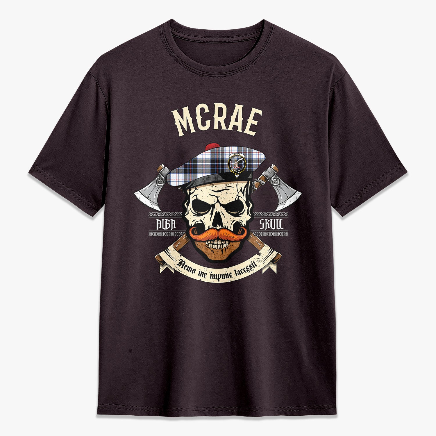 McRae Dress Modern Tartan Crest 2D T-shirt - Alba Skull Style
