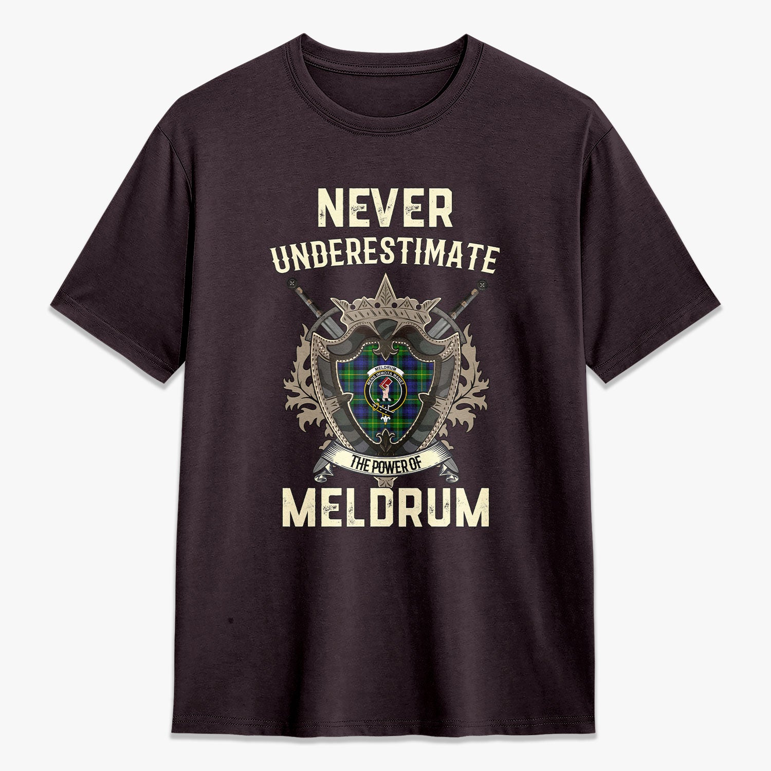 Meldrum Tartan Crest 2D T-shirt - Never Underestimate Style