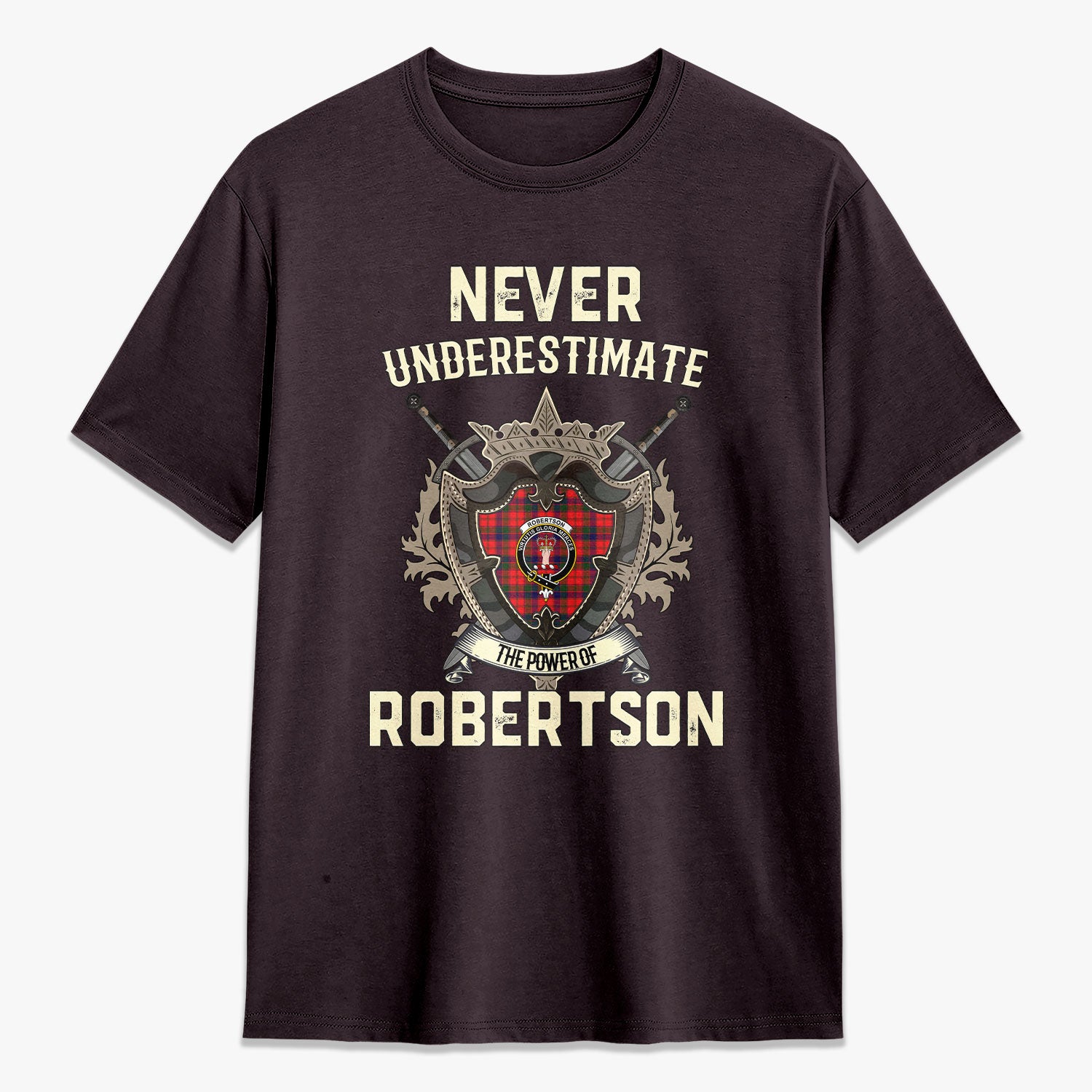 Robertson Modern Tartan Crest 2D T-shirt - Never Underestimate Style