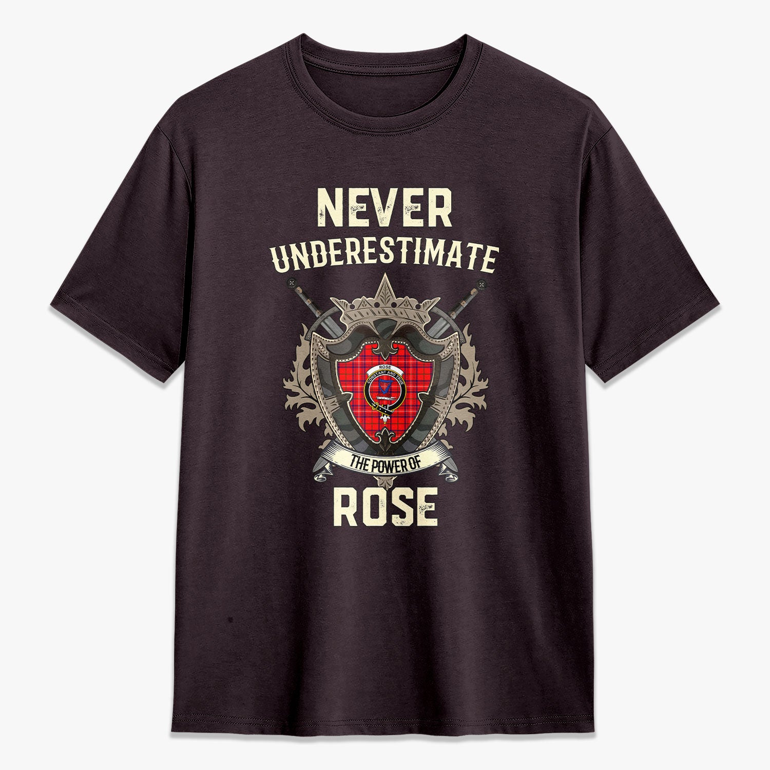 Rose Modern Tartan Crest 2D T-shirt - Never Underestimate Style