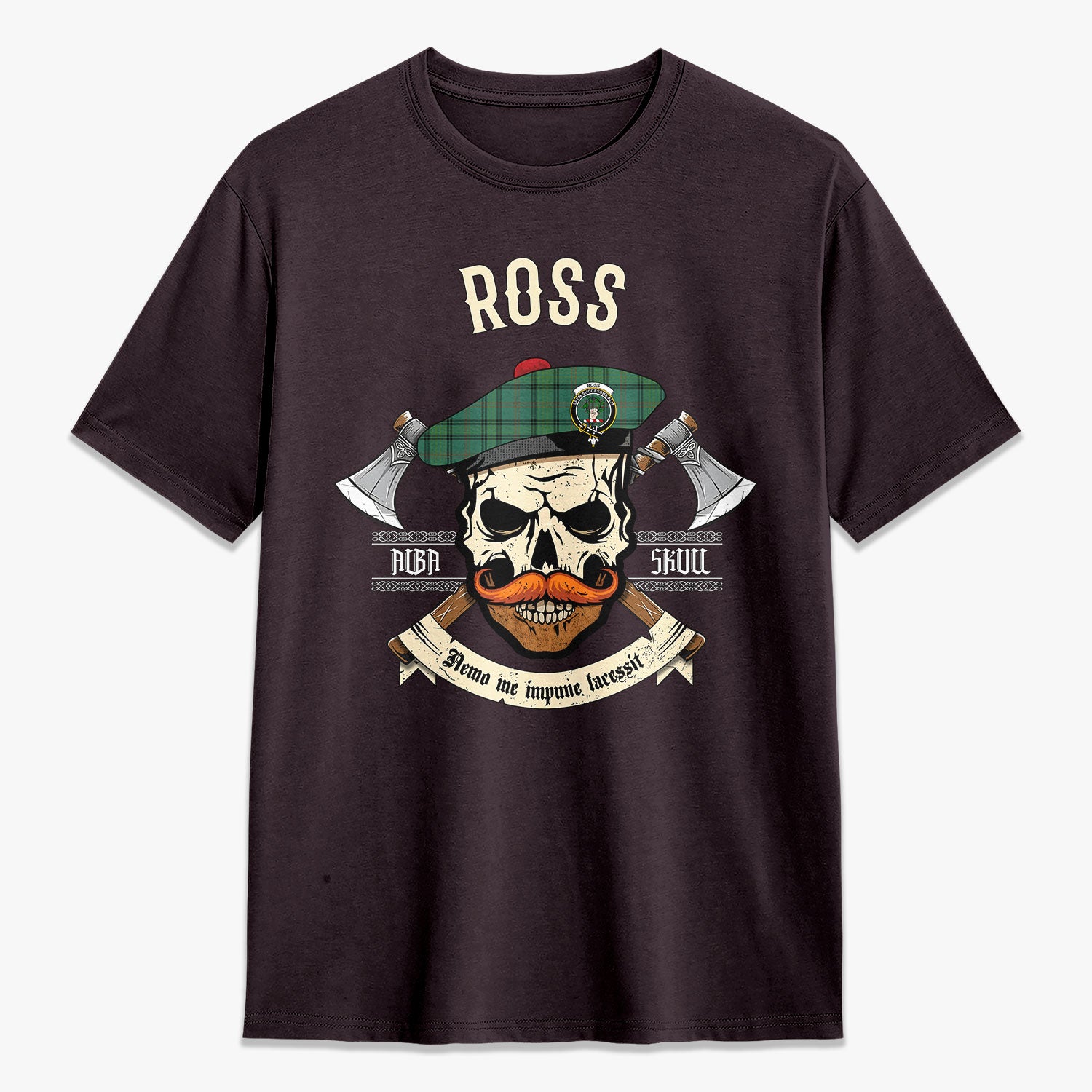 Ross Hunting Ancient Tartan Crest 2D T-shirt - Alba Skull Style