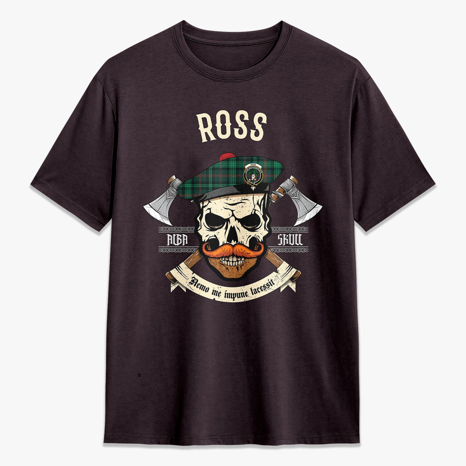 Ross Hunting Modern Tartan Crest 2D T-shirt - Alba Skull Style