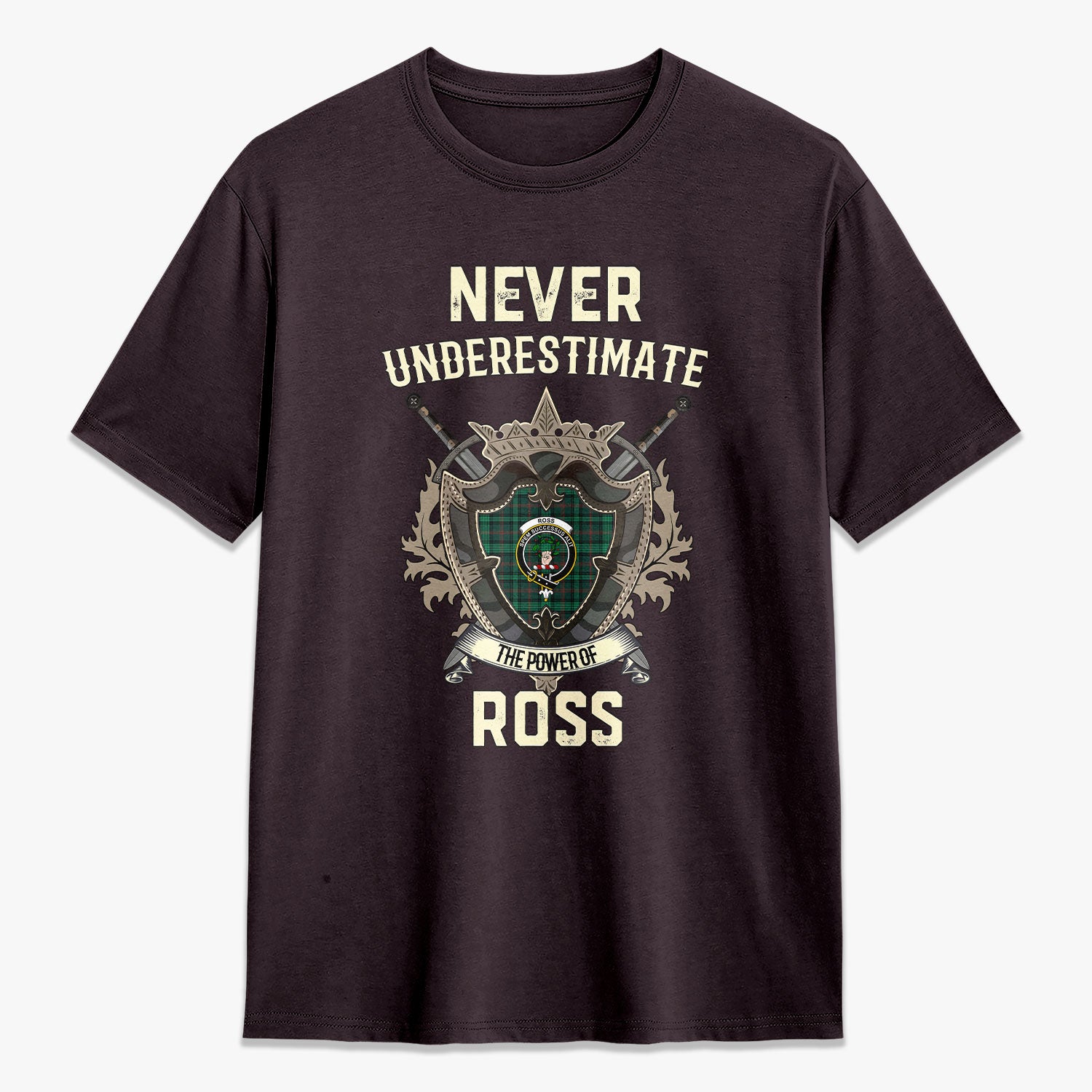 Ross Hunting Modern Tartan Crest 2D T-shirt - Never Underestimate Style