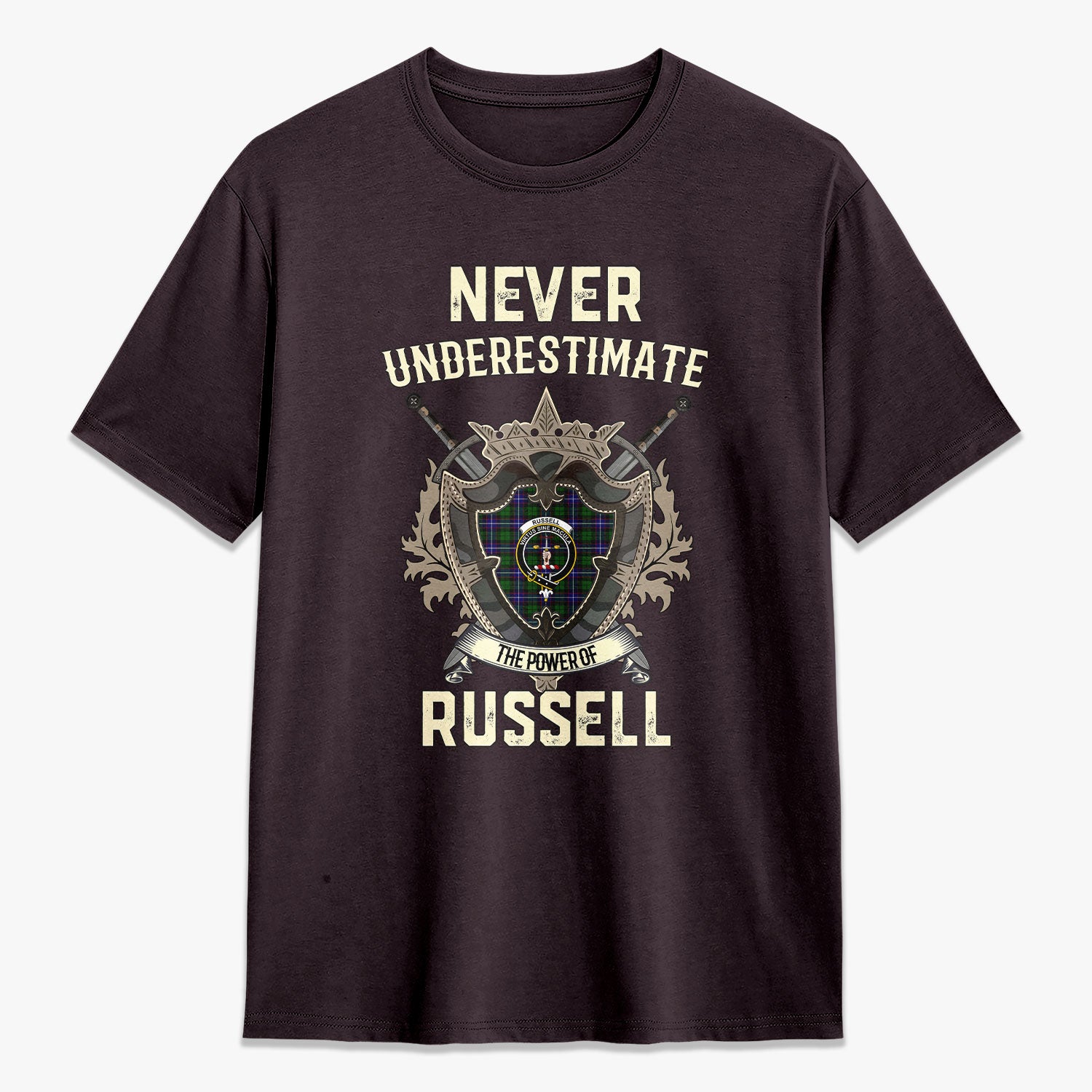 Russell Modern Tartan Crest 2D T-shirt - Never Underestimate Style