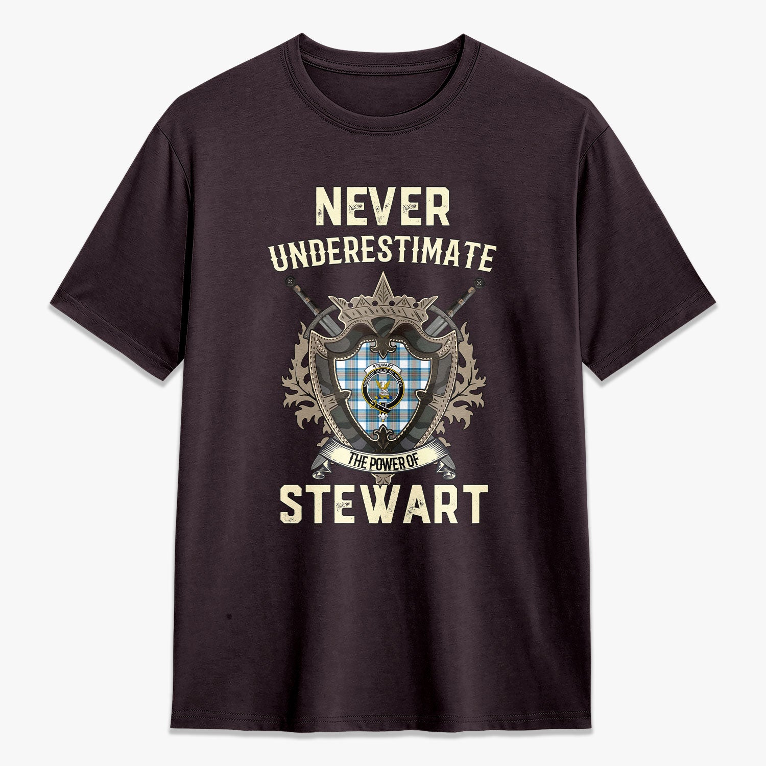 Stewart Muted Blue Tartan Crest 2D T-shirt - Never Underestimate Style