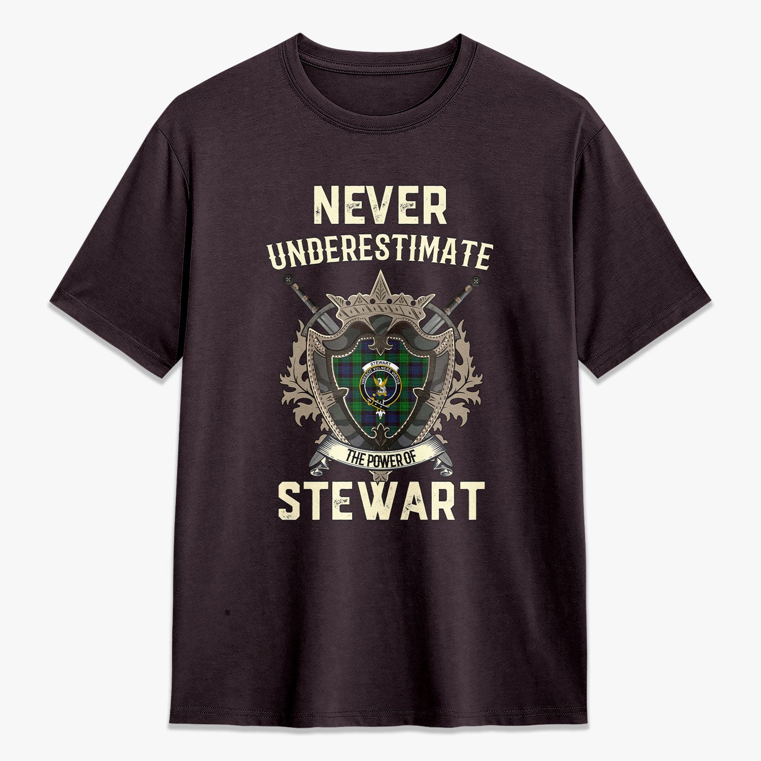 Stewart Old Modern Tartan Crest 2D T-shirt - Never Underestimate Style