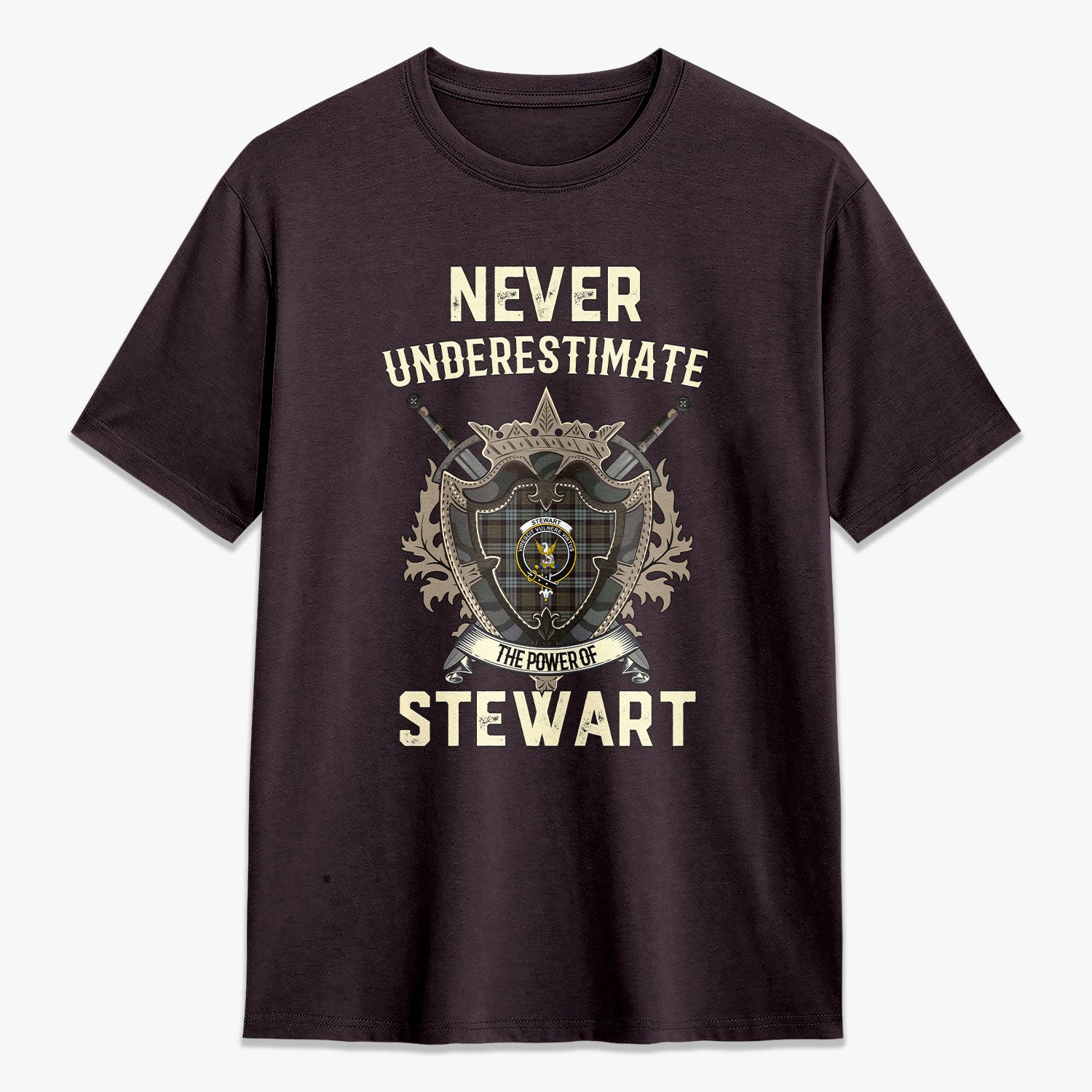 Stewart Old Weathered Tartan Crest 2D T-shirt - Never Underestimate Style
