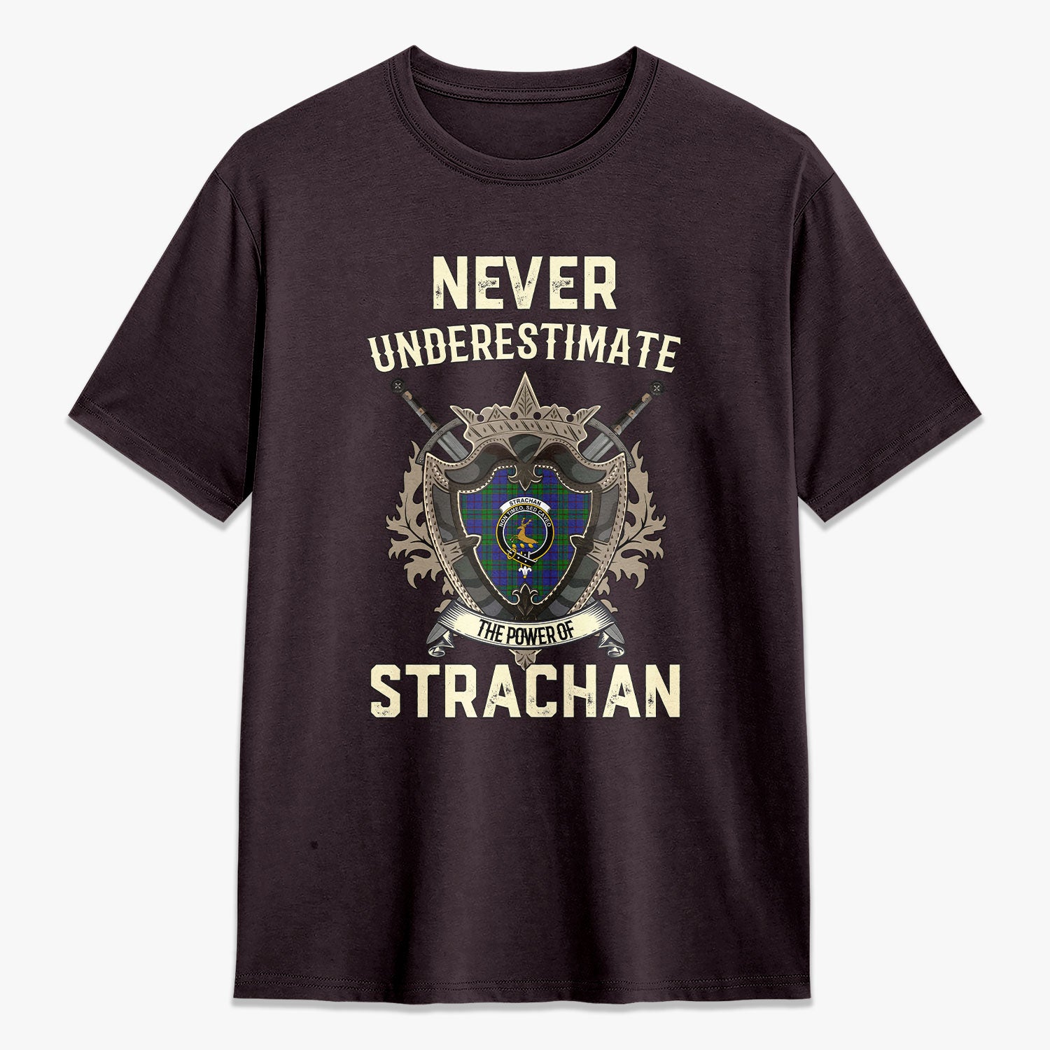 Strachan Tartan Crest 2D T-shirt - Never Underestimate Style
