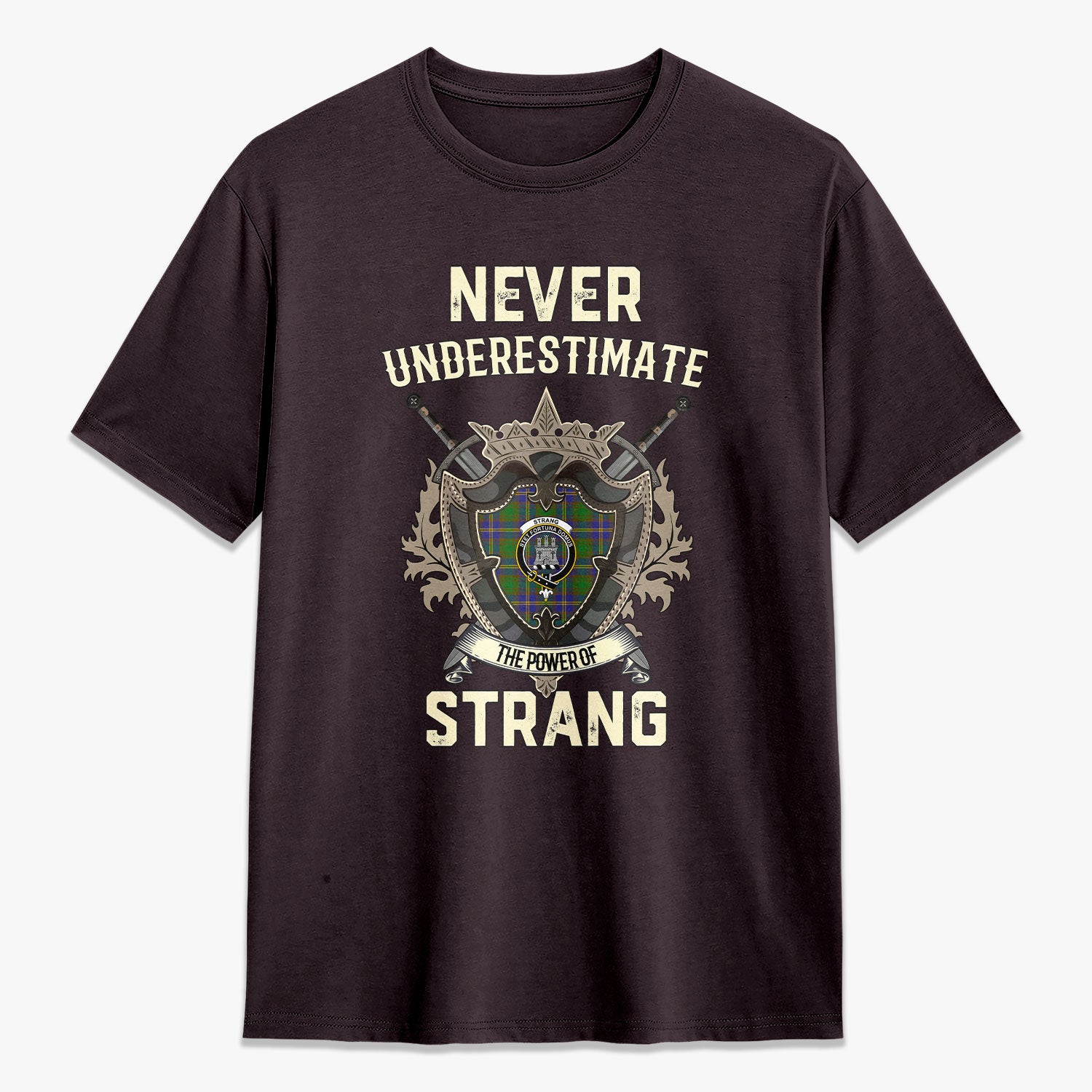 Strang (or Strange) Tartan Crest 2D T-shirt - Never Underestimate Style