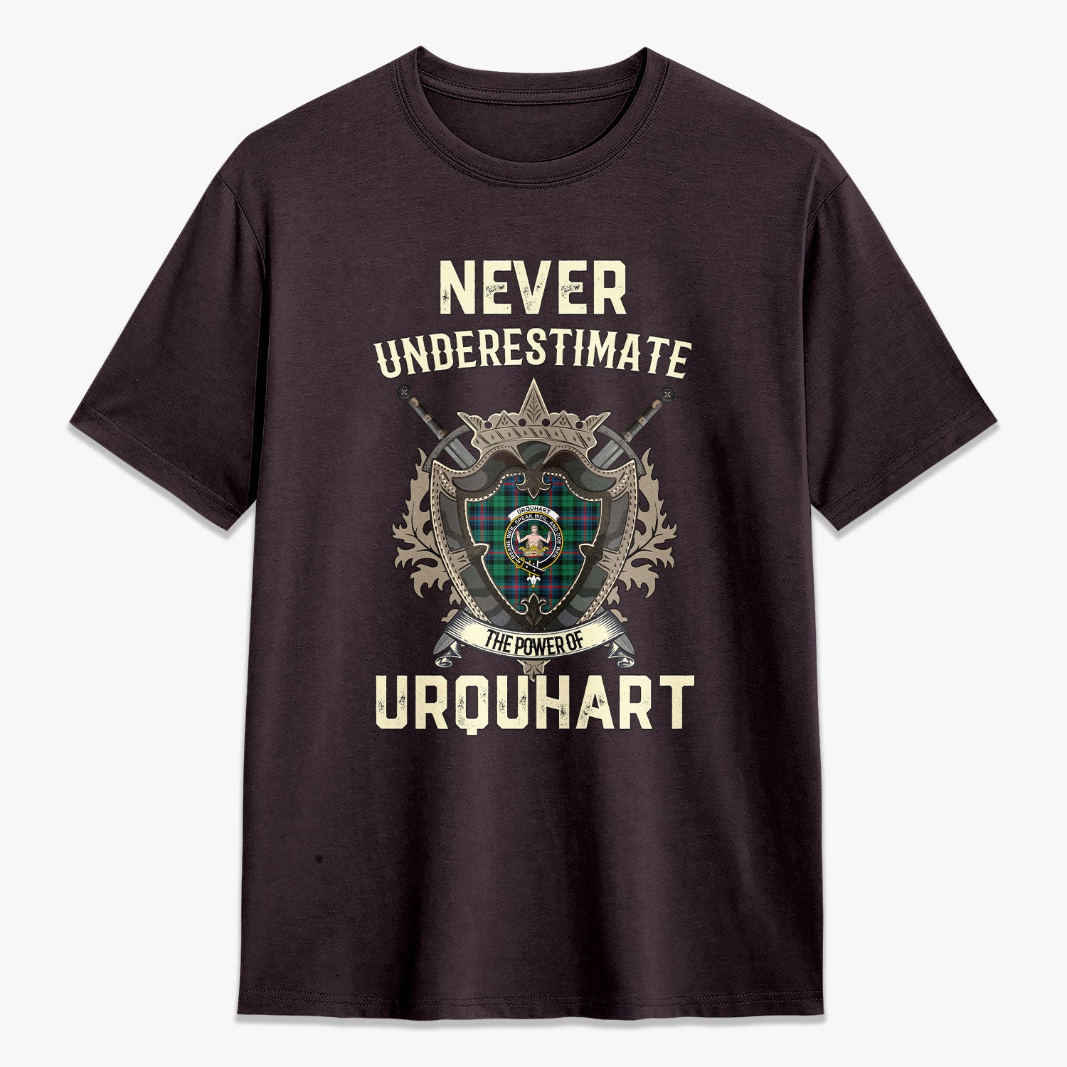 Urquhart Broad Red Ancient Tartan Crest 2D T-shirt - Never Underestimate Style