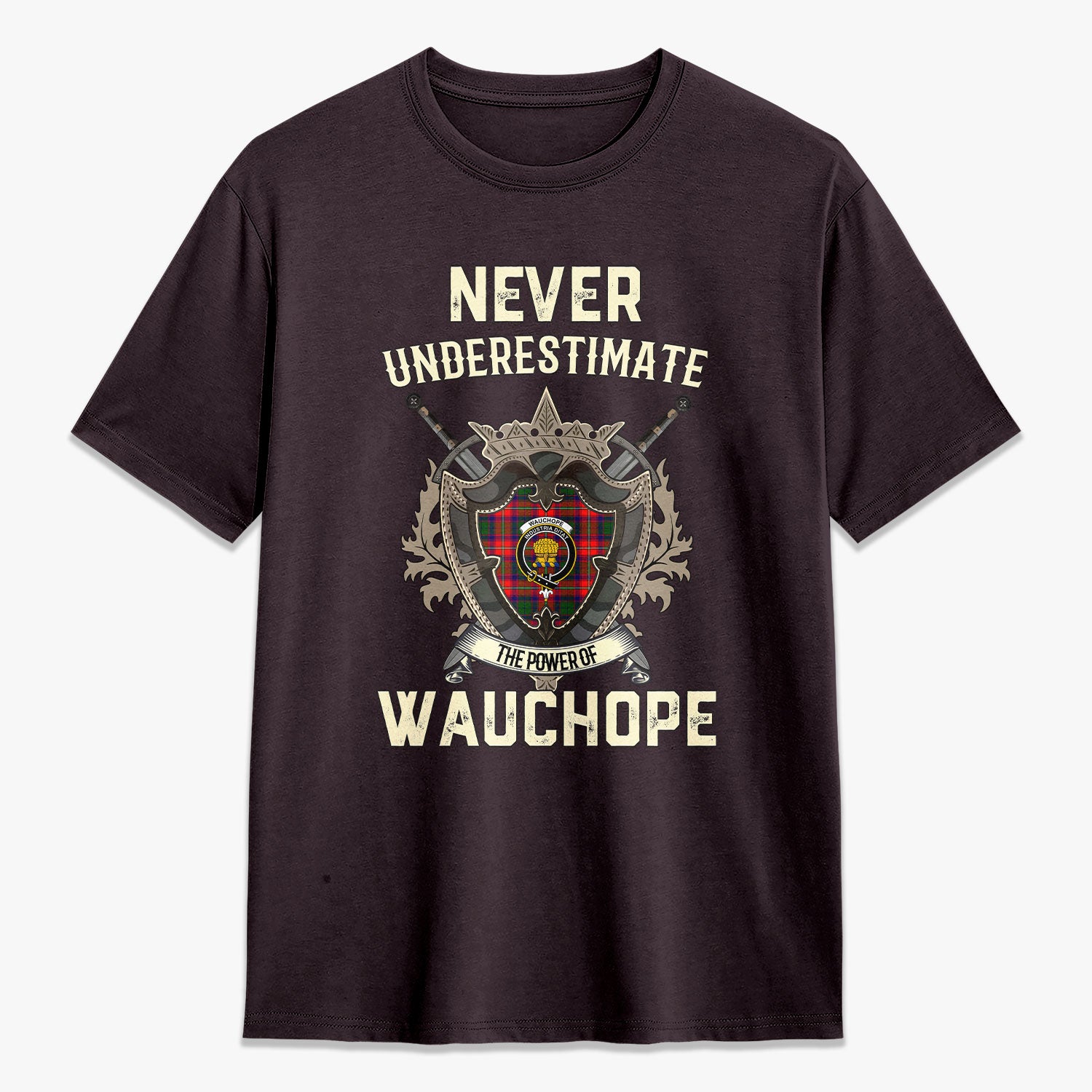 Wauchope (or Waugh) Tartan Crest 2D T-shirt - Never Underestimate Style