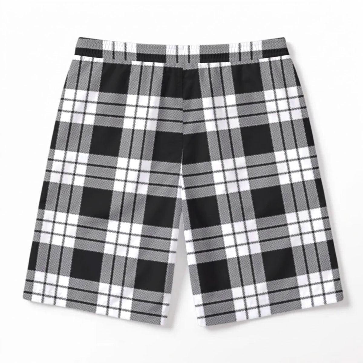 McFarlane Black - White Tartan Crest Men's Beach Shorts