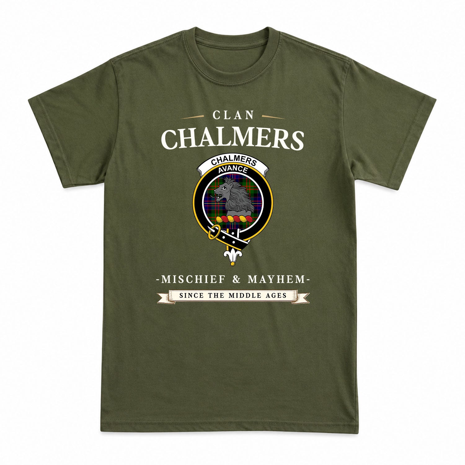 Chalmers Tartan Crest Mischief and Mayhem T-shirt