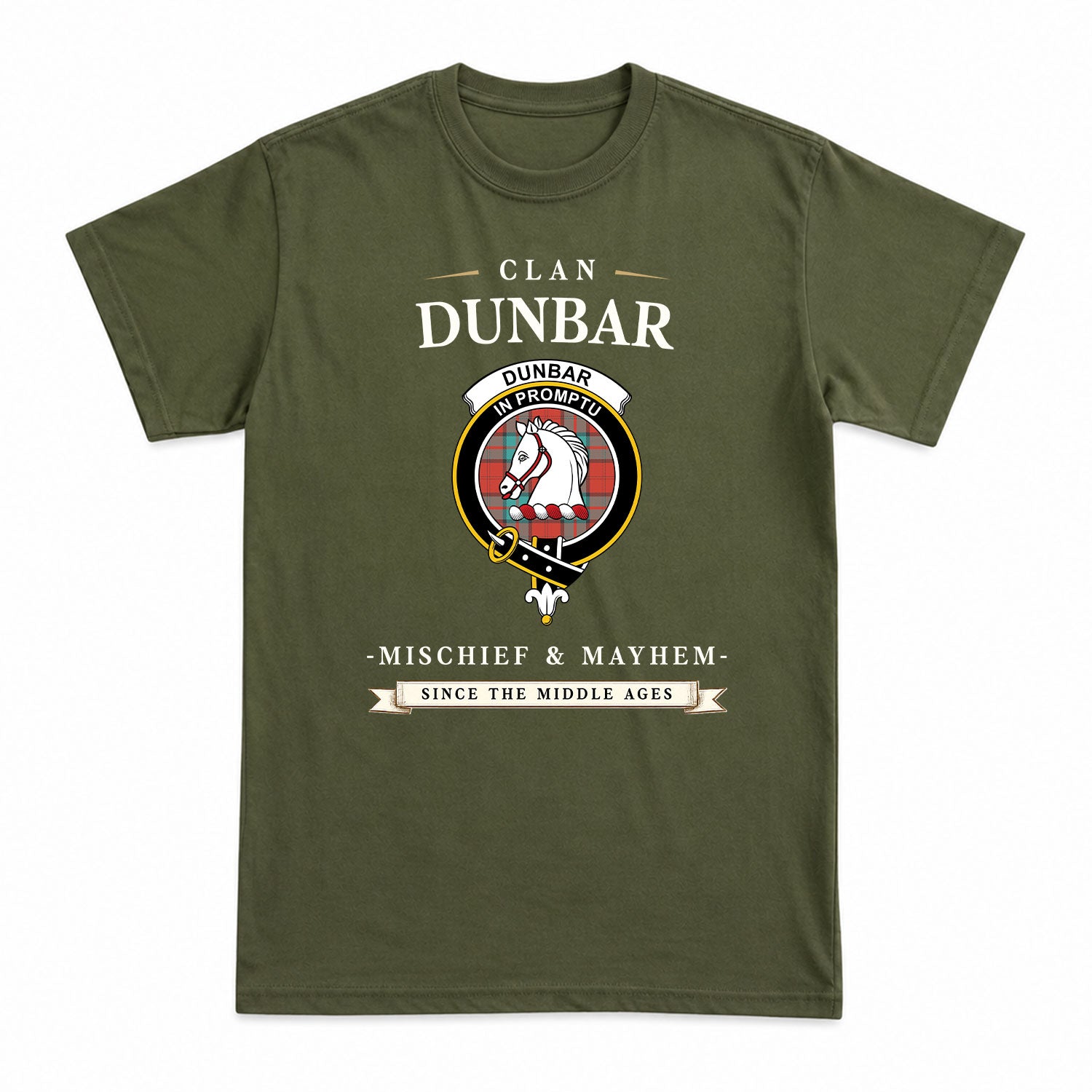 Dunbar Ancient Tartan Crest Mischief and Mayhem T-shirt