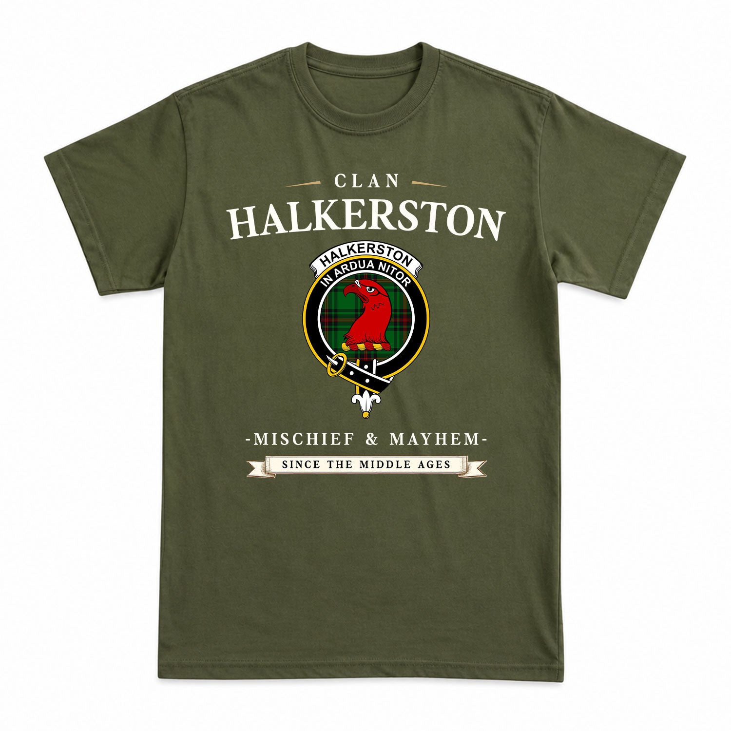 Halkerston Tartan Crest Mischief and Mayhem T-shirt