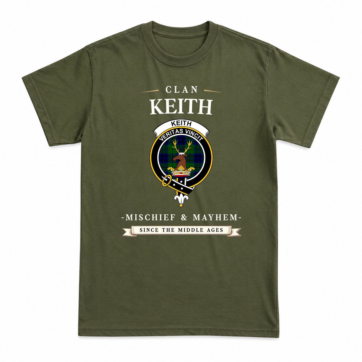 Keith Modern Tartan Crest Mischief and Mayhem T-shirt