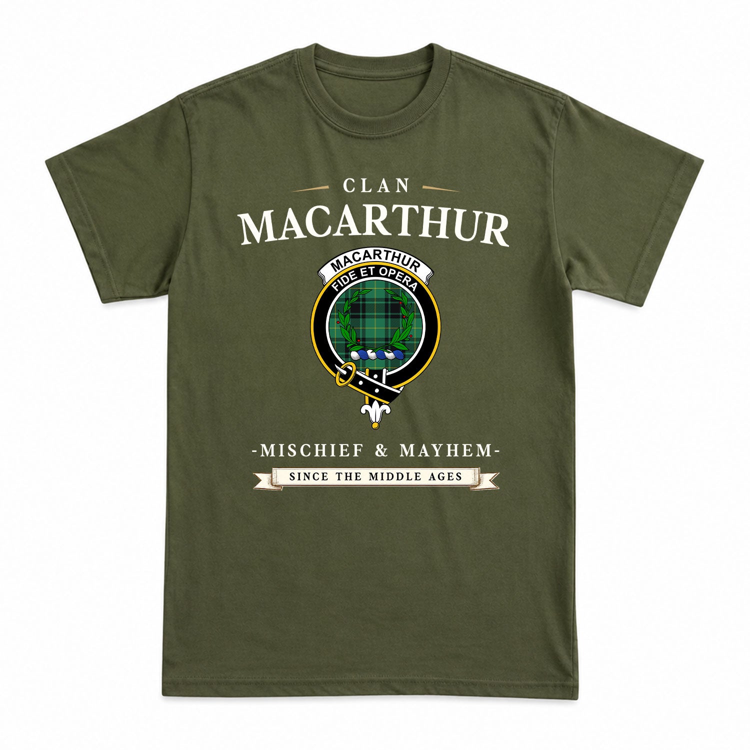 MacArthur Ancient Tartan Crest Mischief and Mayhem T-shirt