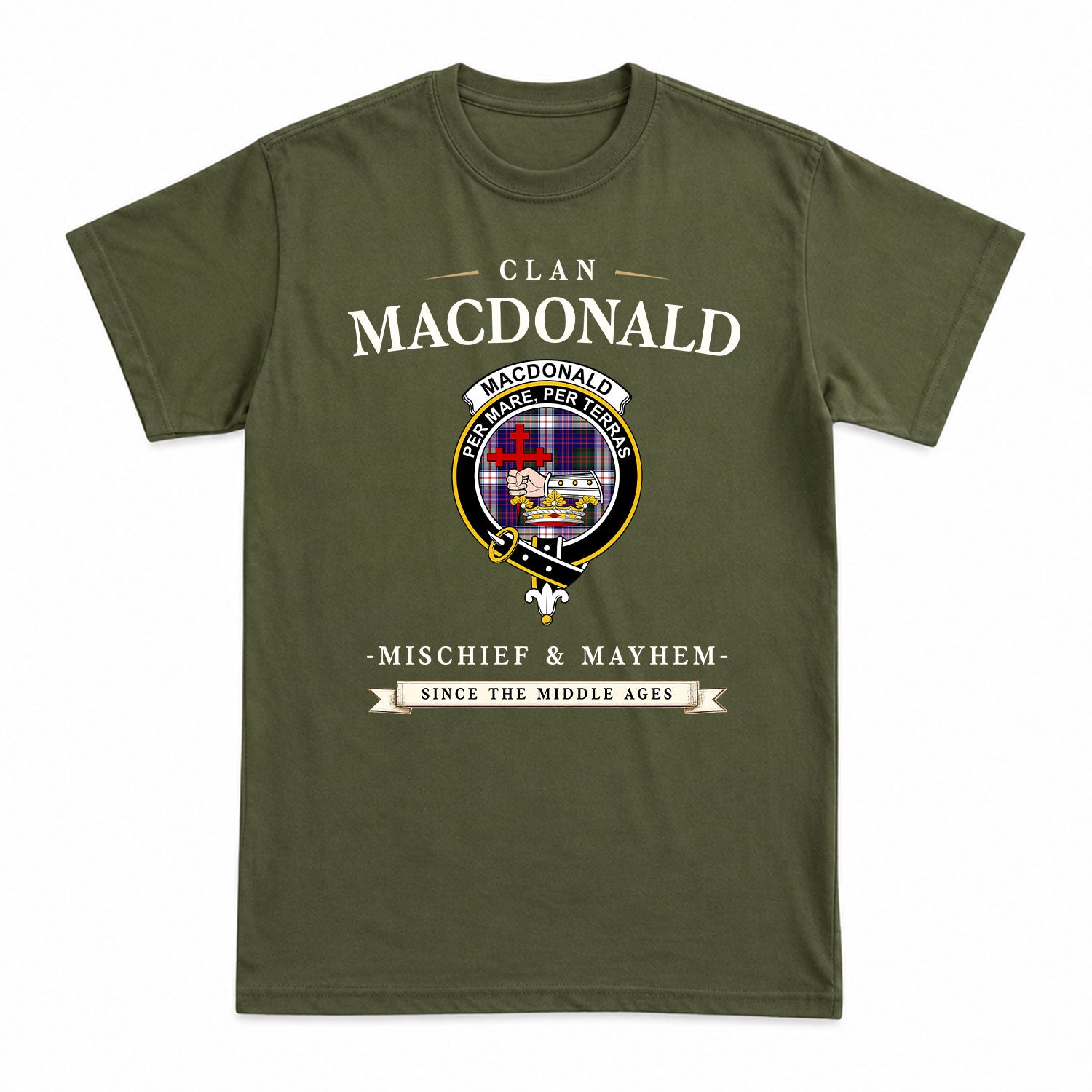MacDonald Dress Modern Tartan Crest Mischief and Mayhem T-shirt