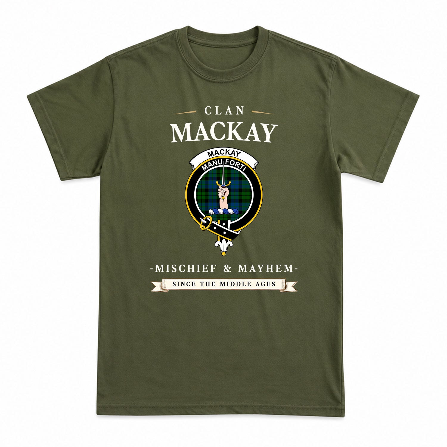 MacKay Modern Tartan Crest Mischief and Mayhem T-shirt