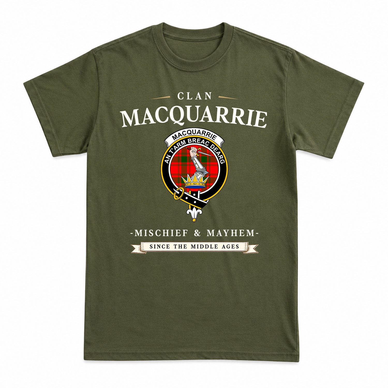 MacQuarrie Tartan Crest Mischief and Mayhem T-shirt
