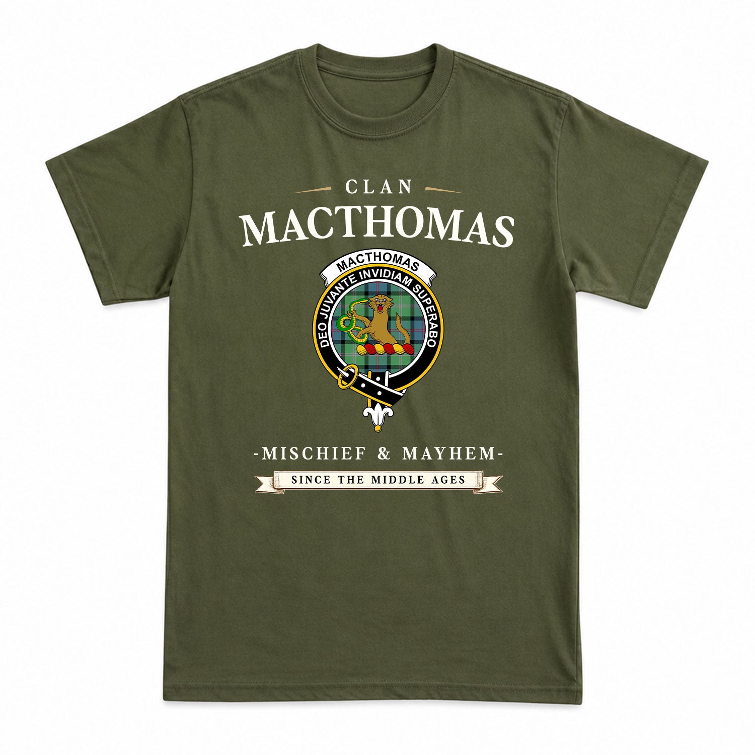 MacThomas Ancient Tartan Crest Mischief and Mayhem T-shirt