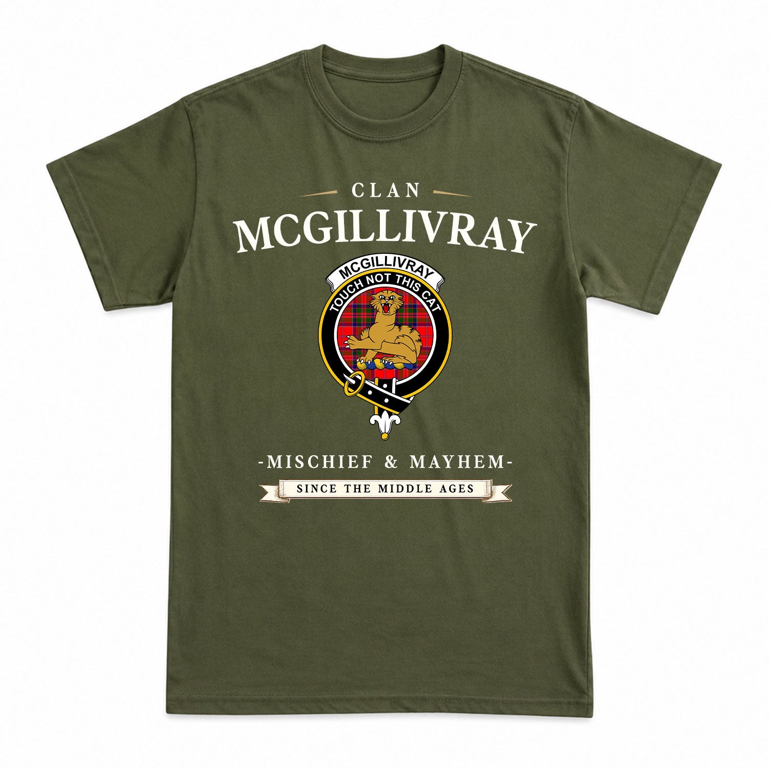 McGillivray Modern Tartan Crest Mischief and Mayhem T-shirt