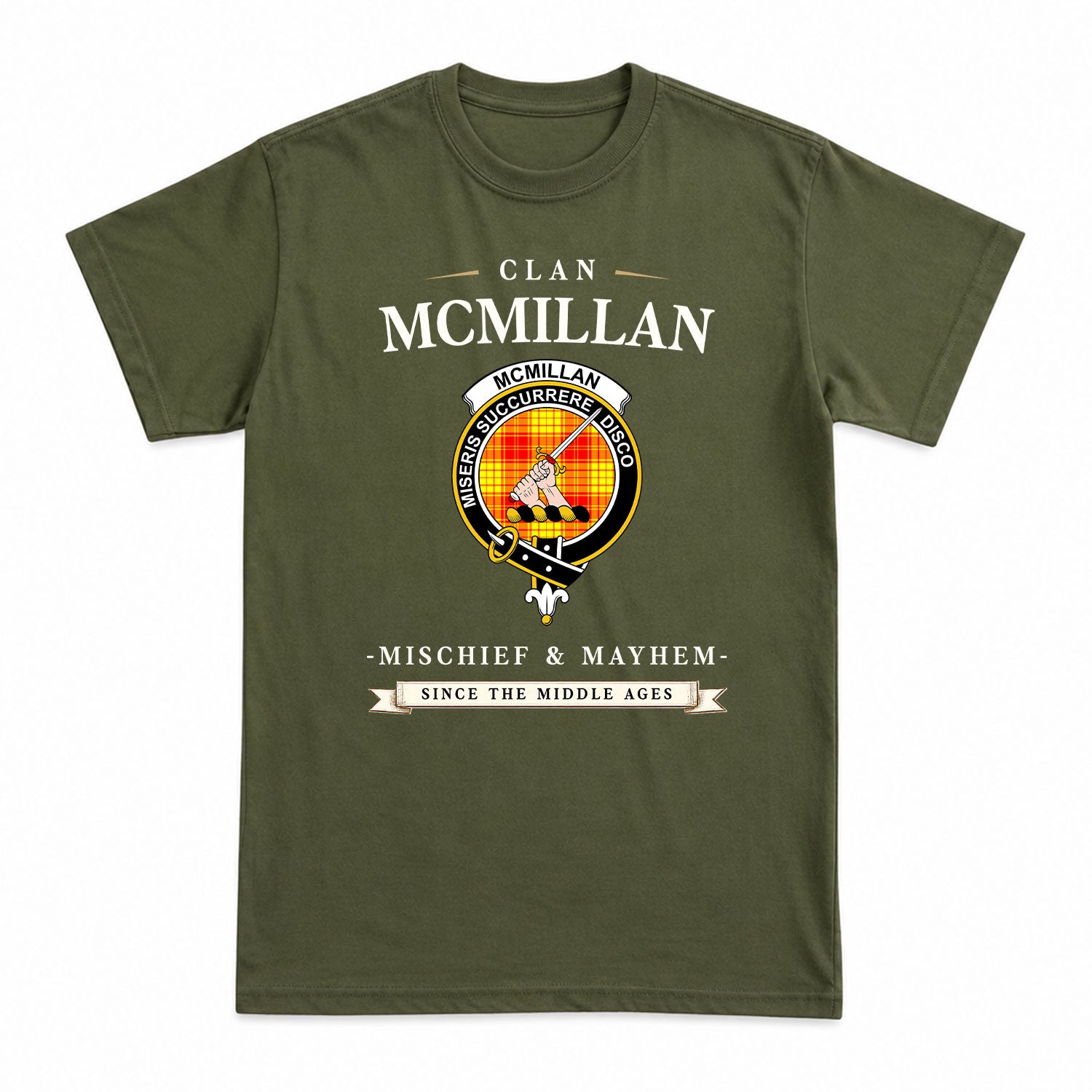 McMillan Clan Tartan Crest Mischief and Mayhem T-shirt