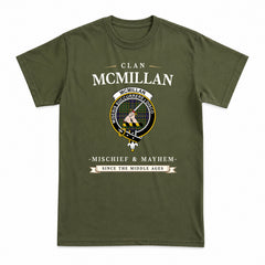 McMillan Hunting Modern Tartan Crest Mischief and Mayhem T-shirt