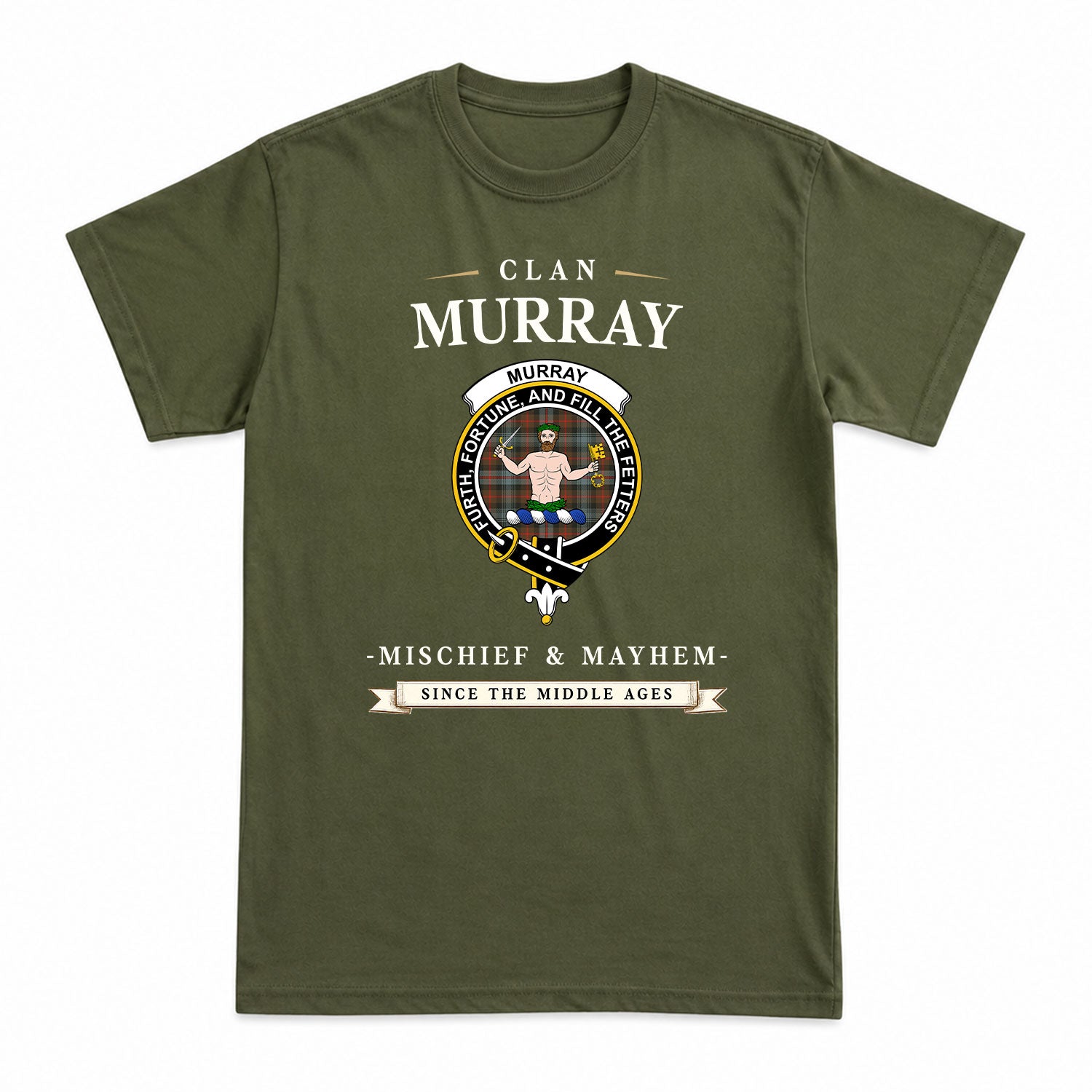 Murray of Atholl Weathered Tartan Crest Mischief and Mayhem T-shirt